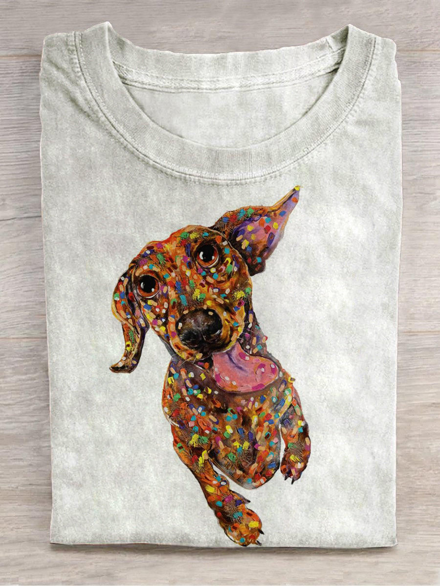 Unisex Fun Dog Art Print Casual Short Sleeve T-Shirt