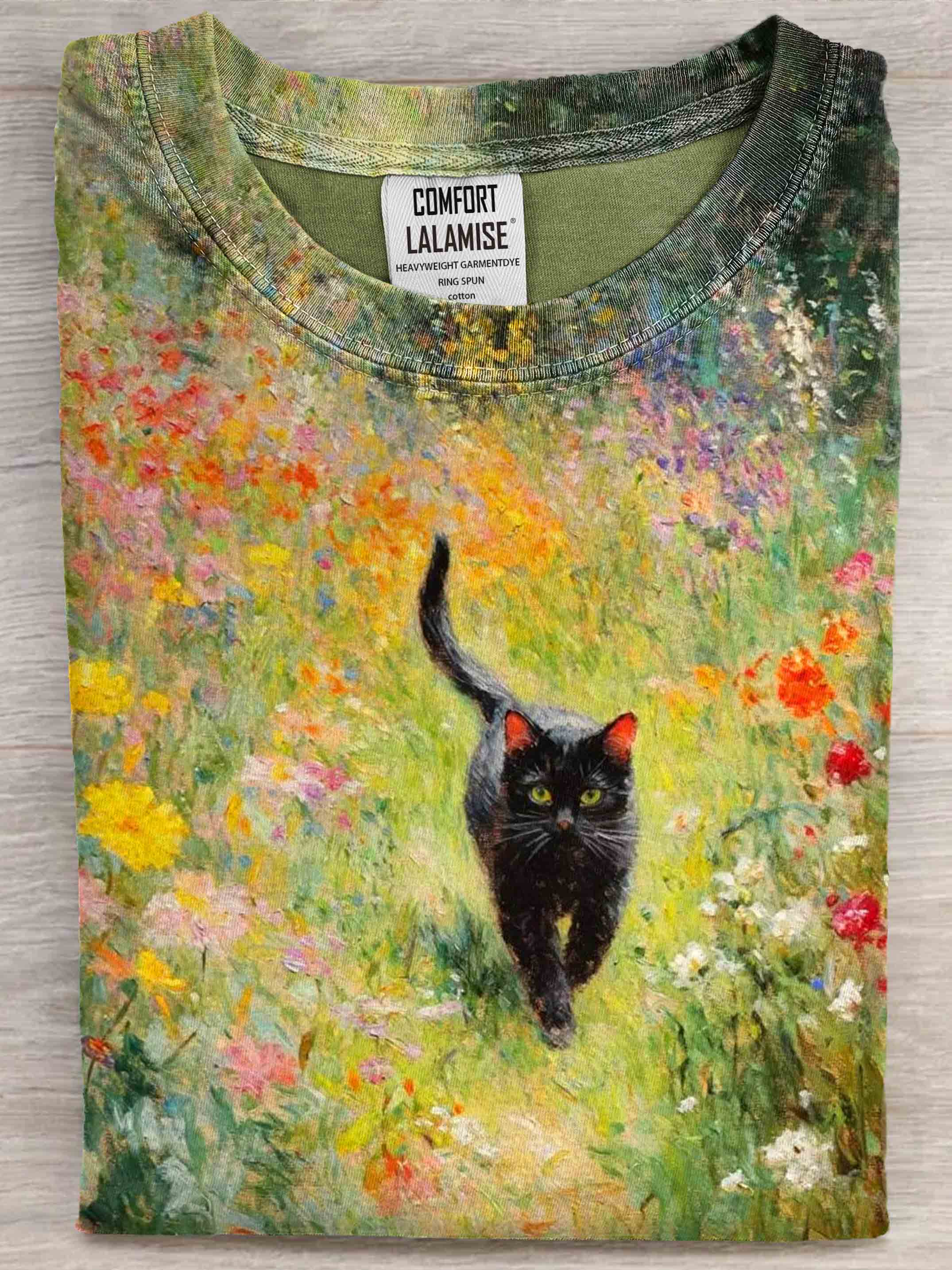 Black Cat Art Print Casual Short Sleeve T-shirt