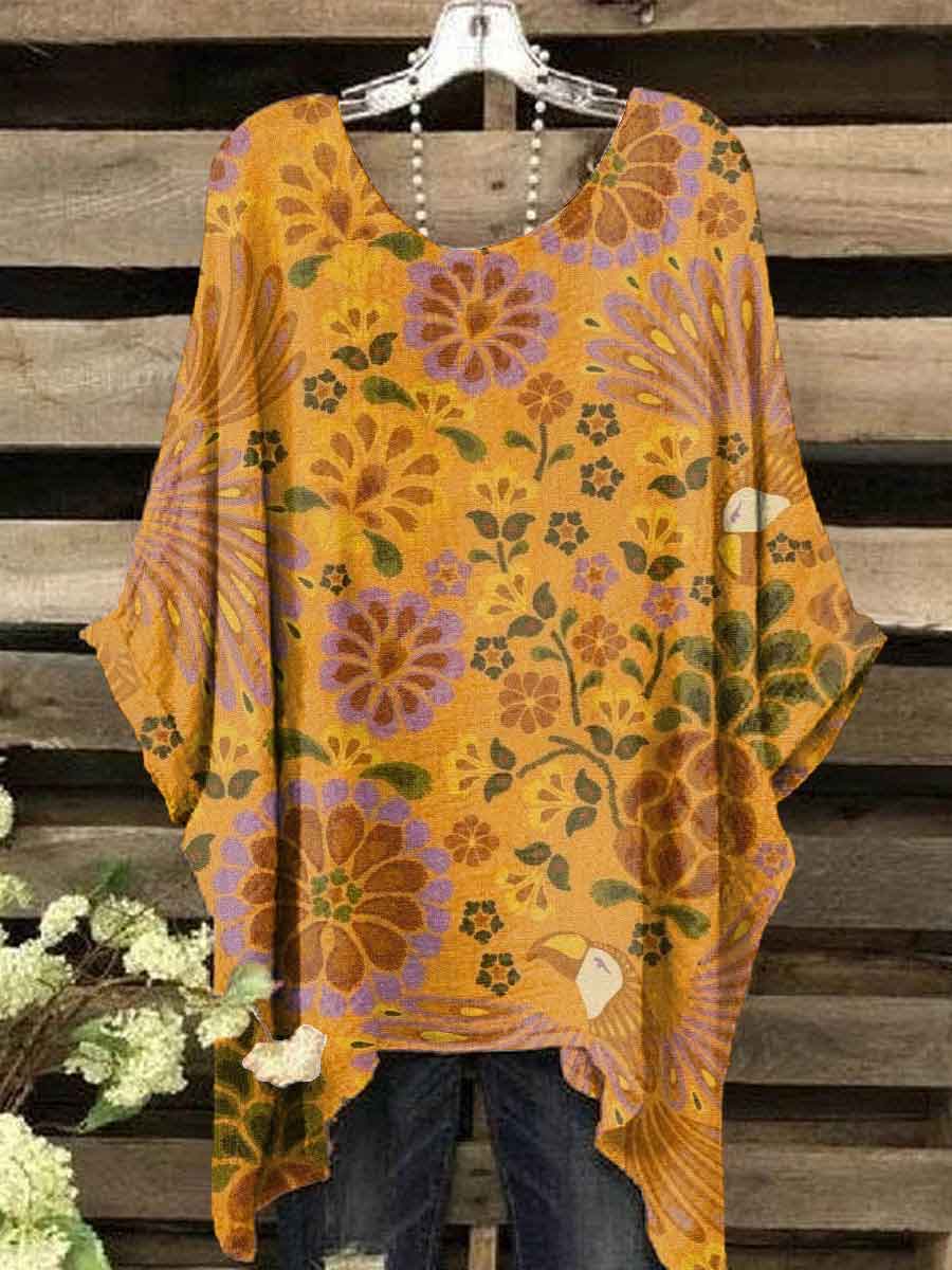 Women's Vintage Floral Art Print Casual Top