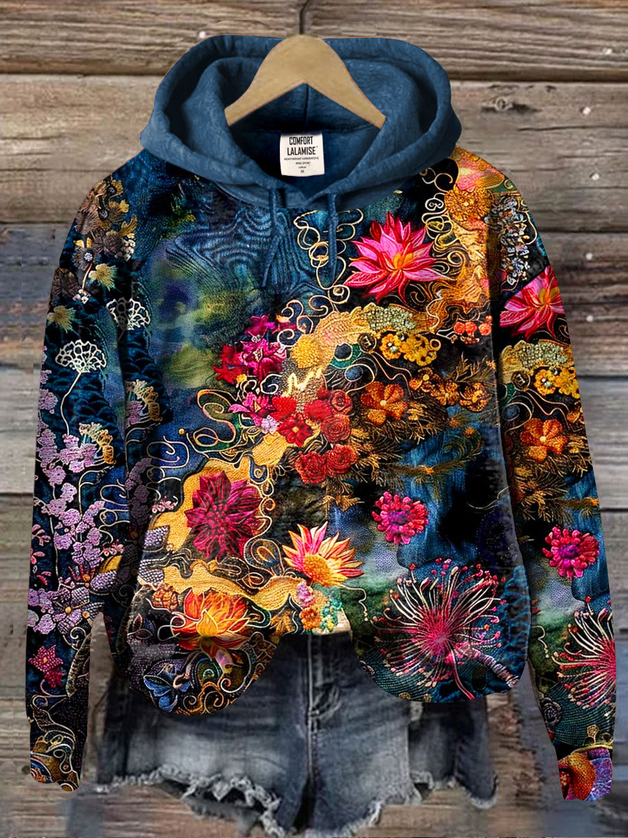 Vintage Floral Art Print Casual  Sweatshirt