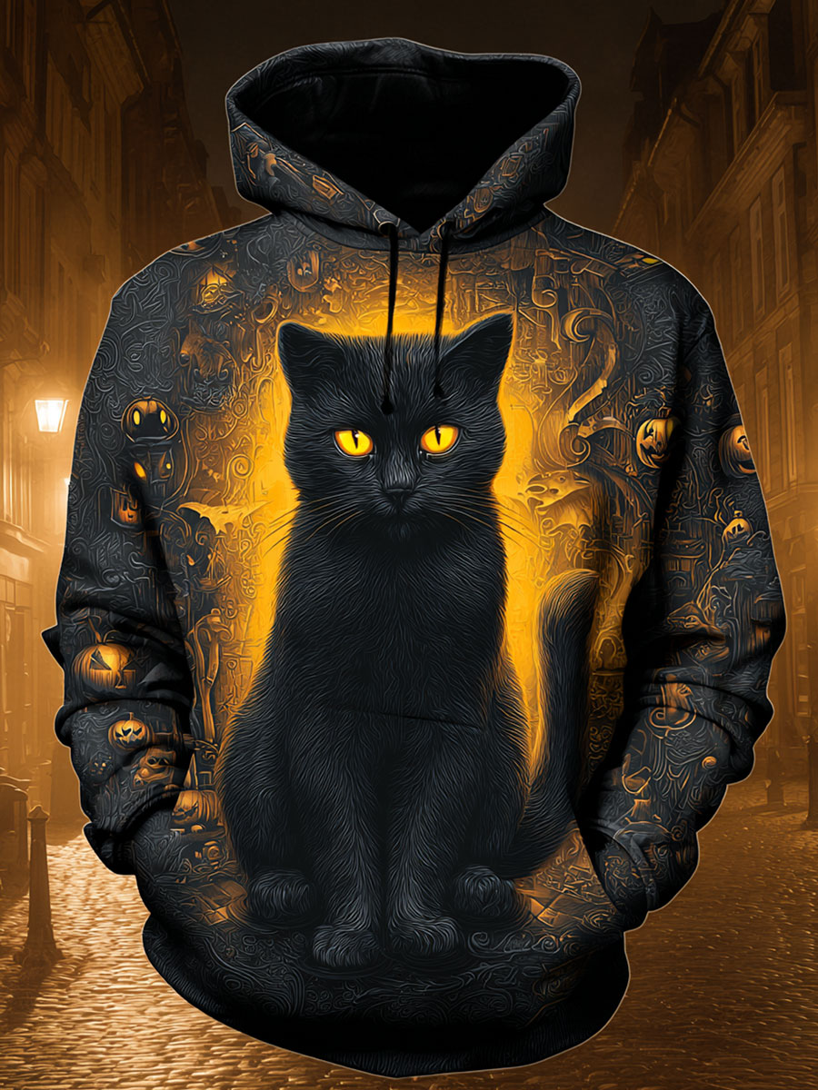 Black Cat Prints Casual Hoodie Sweatshirt