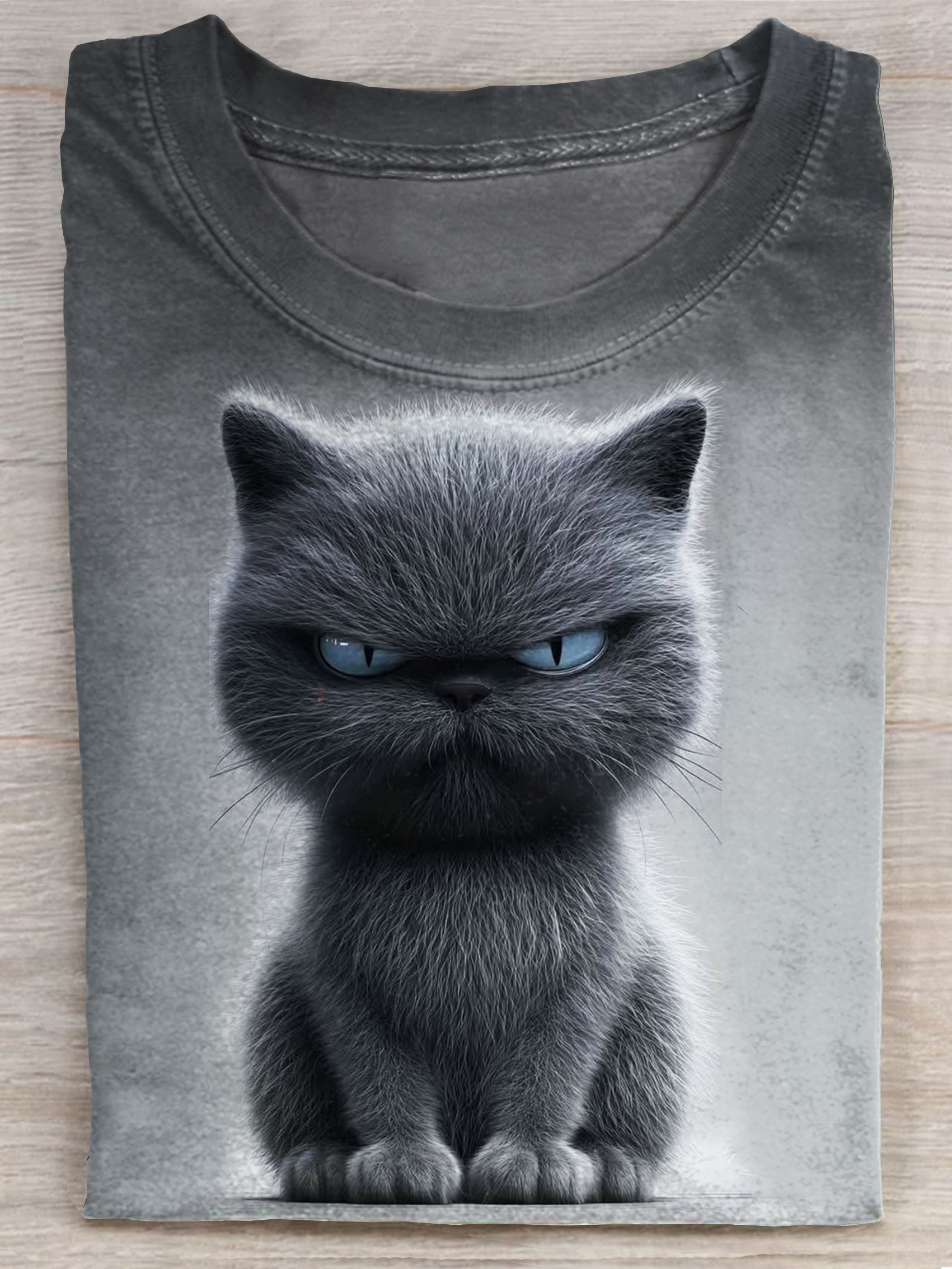 Funny Angry Cat Art Print Casaul Short Sleeve T-shirt
