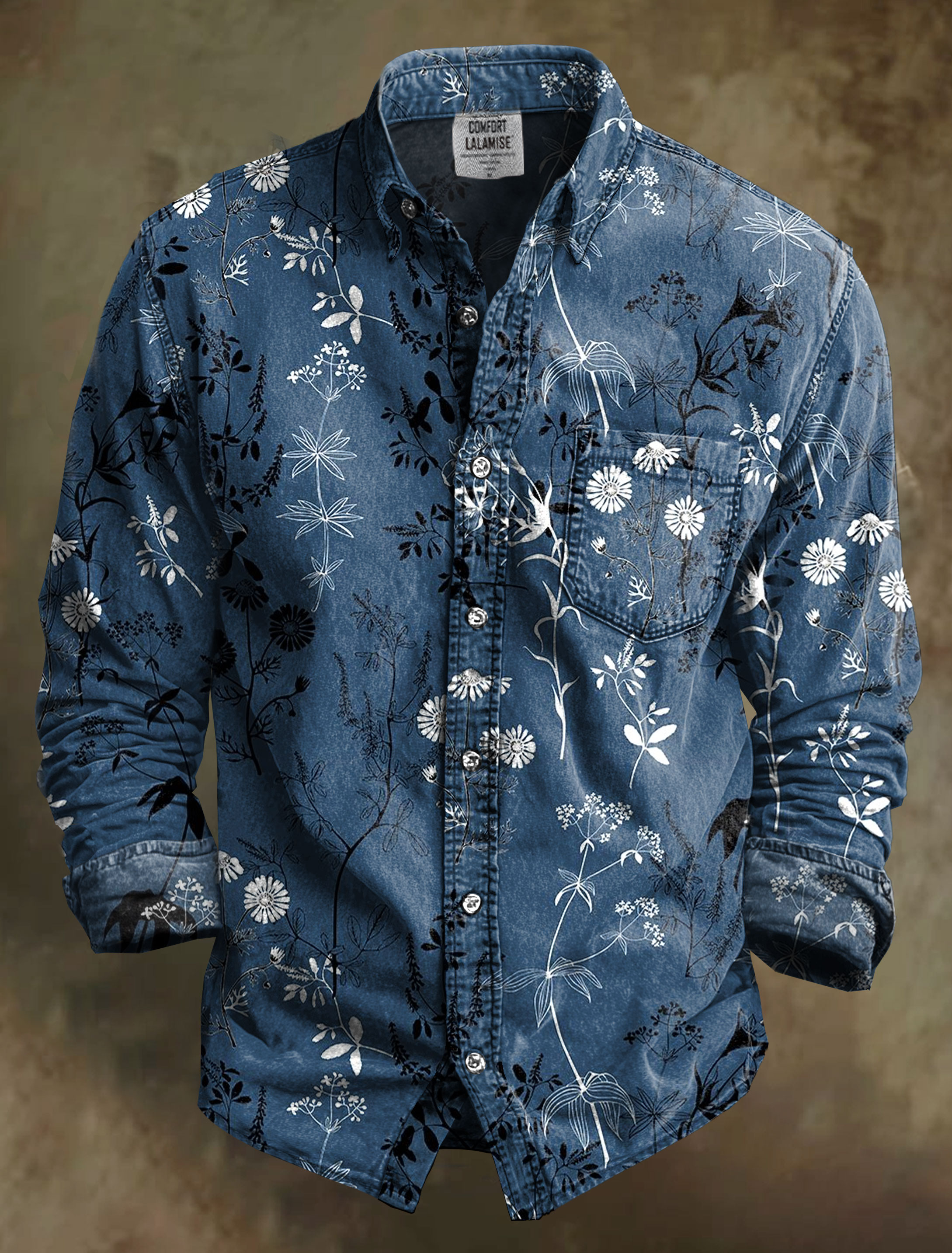 Vintage Floral Art Print 100% Cotton Long Sleeve Shirt