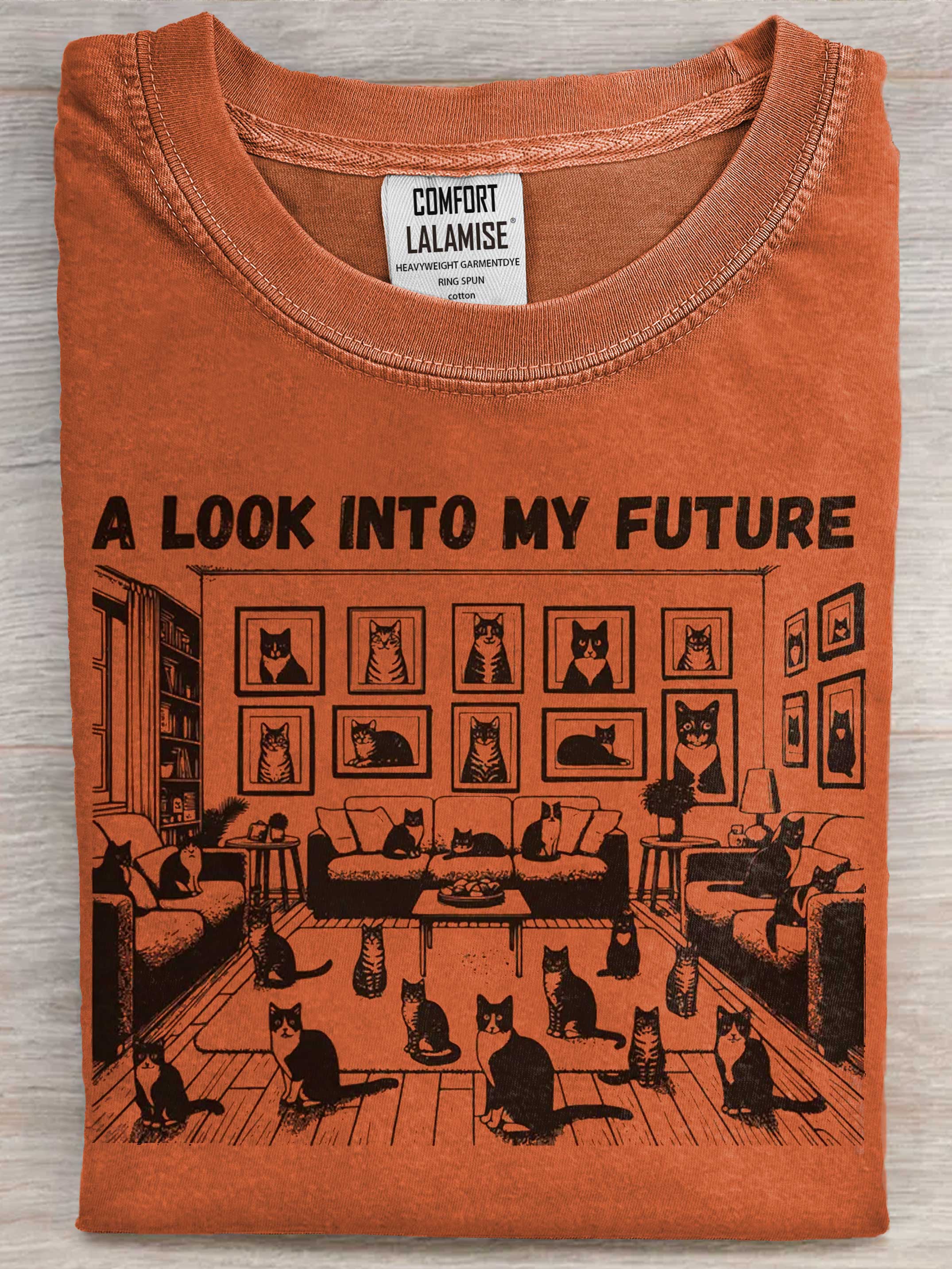 Funny Cat Lady Art Print Casual Cotton Short Sleeve T-shirt