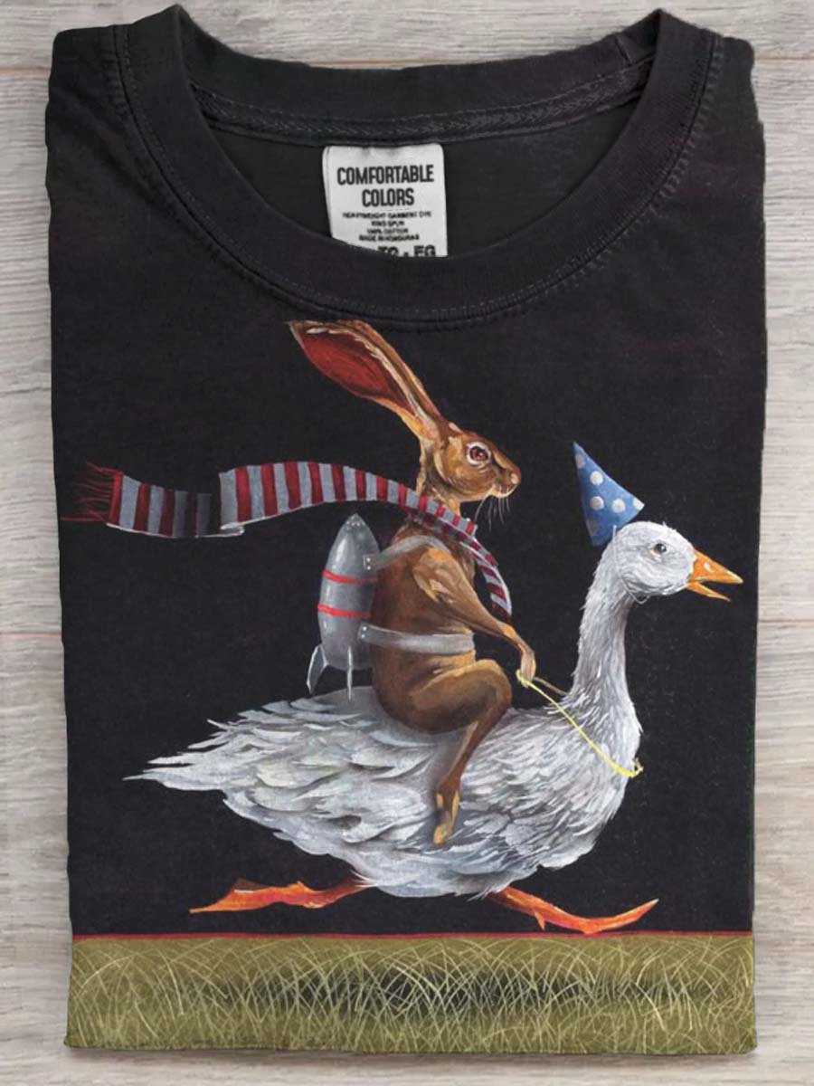 Funny Rabbit Duck Print Casual Short Sleeve T-Shirt