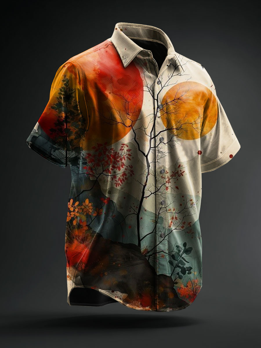 Vintage Art Print Casual 100% Cotton Shirt