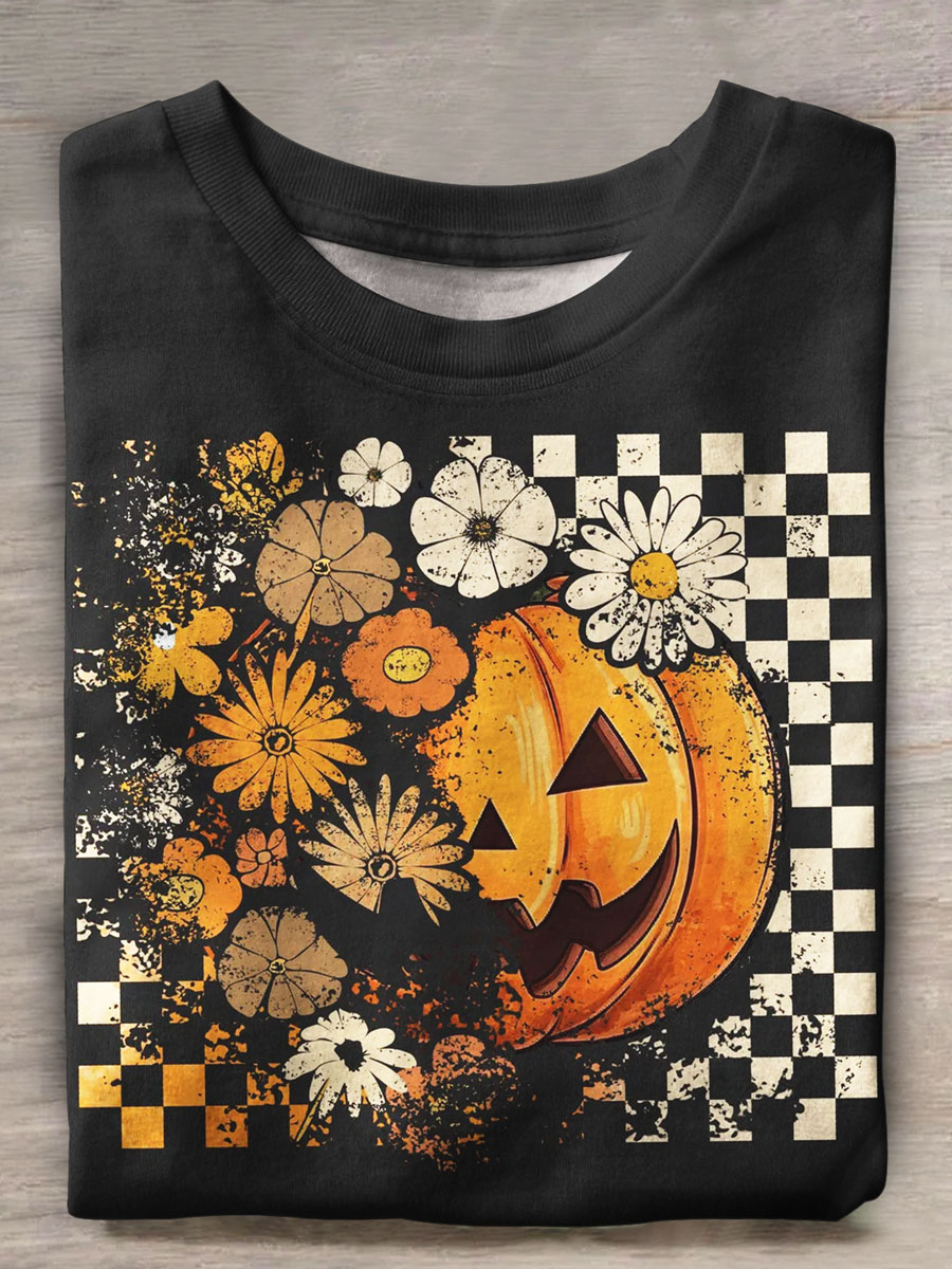 Autumn Halloween Pumpkin Print Casual T-shirt