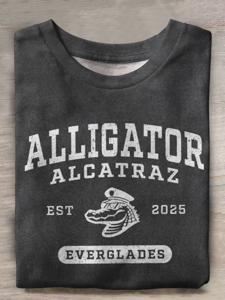 Vintage Crocodile Print Casual T-shirt