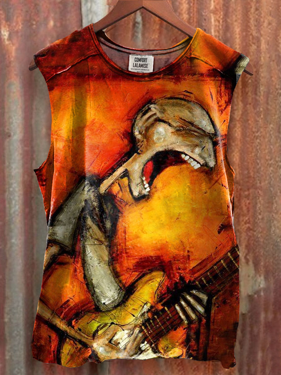 Abbstrct Music Print 100% Cotton Casual Tank Top