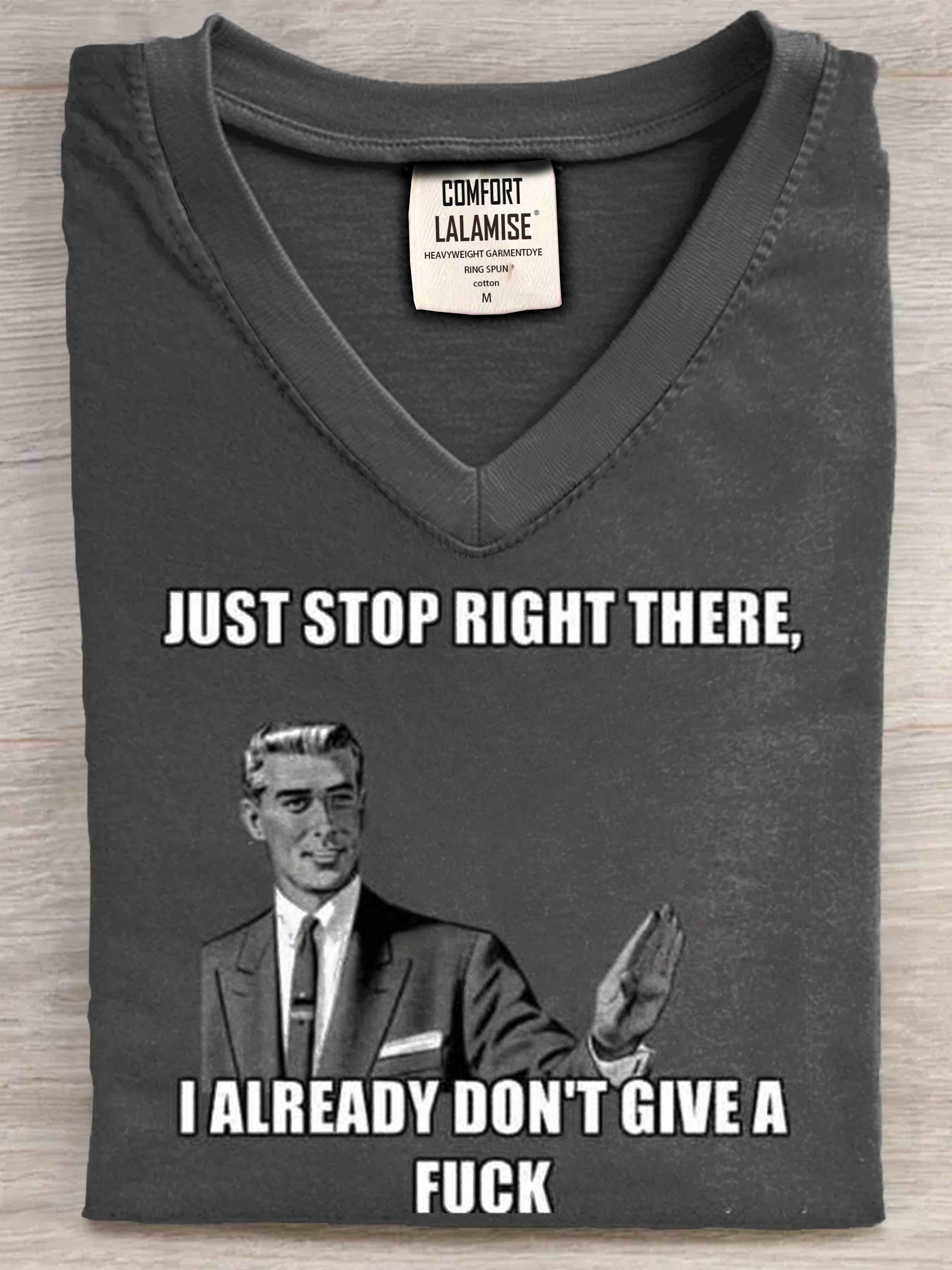 Vintage Funny Print V-neck Casual T-Shirt