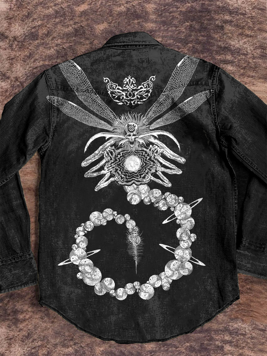 Vintage Halloween Dark Skull Arts Print Casual Denim Jacket