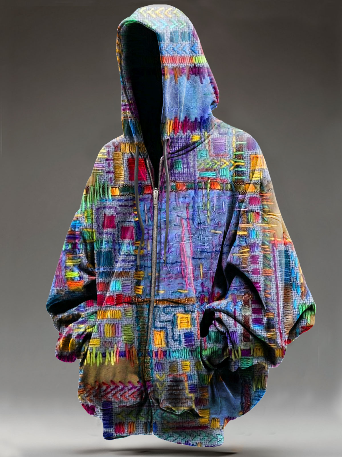 Colorful Quilt Art Print Casual Zip Hoodie Sweatshirt