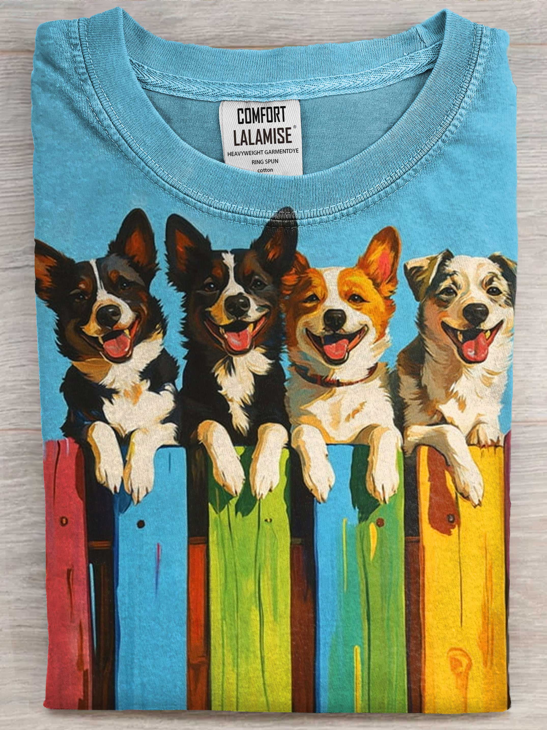 Happy Dogs Art Print Casual Short Sleeve T-shirt