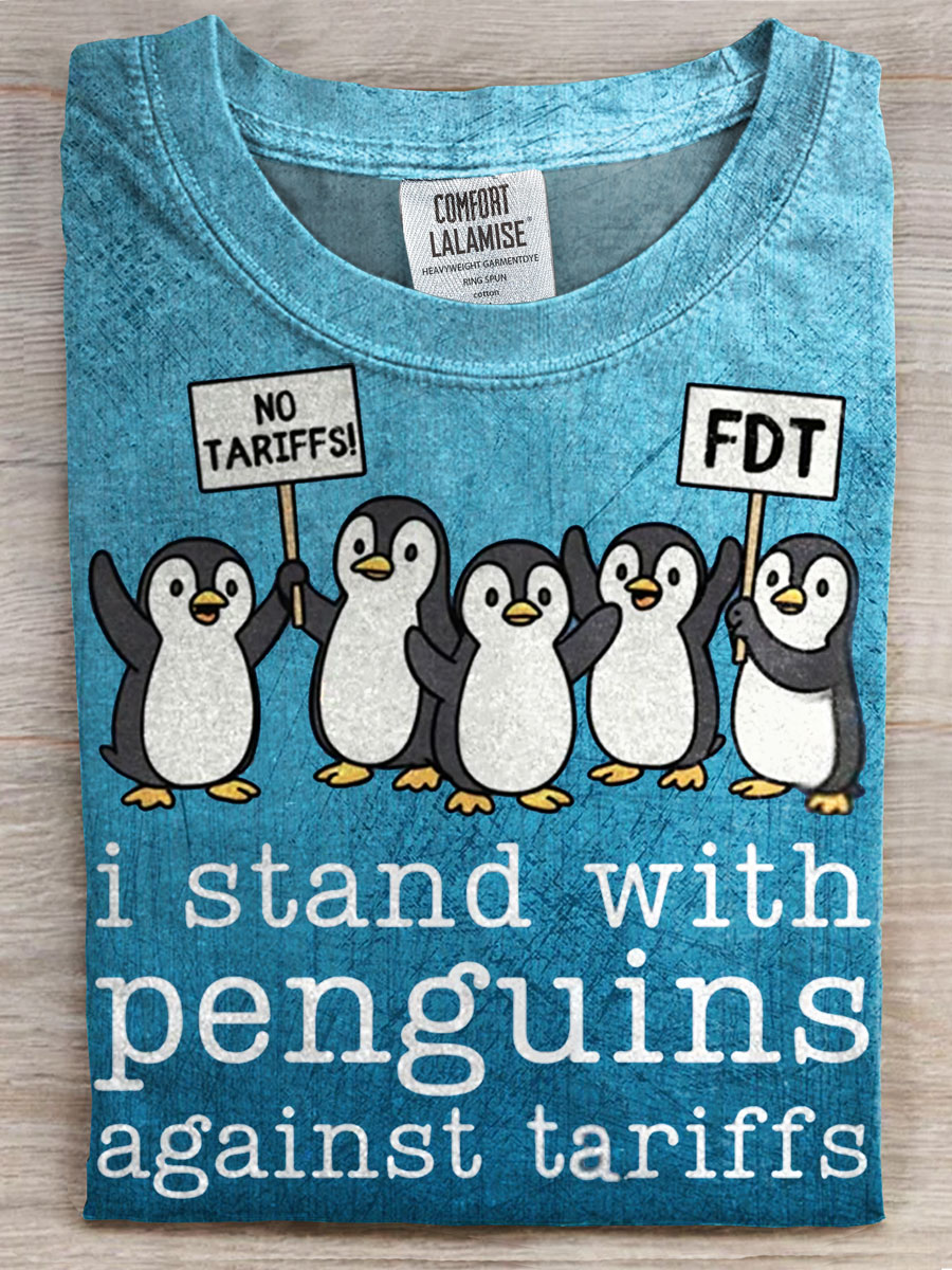 Funny Penguin Vintage Print Casual T-shirt