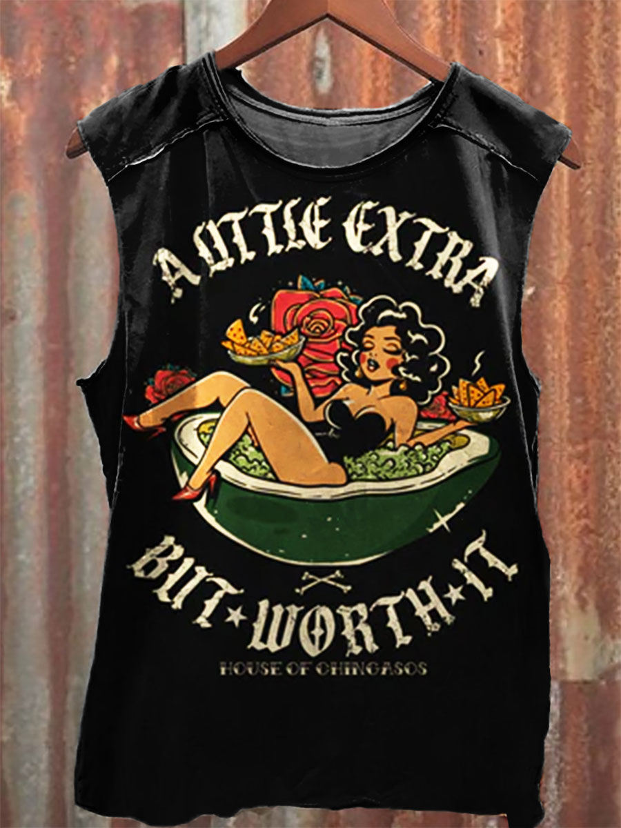 Vintage Print 100% Cotton Casual Tank Top