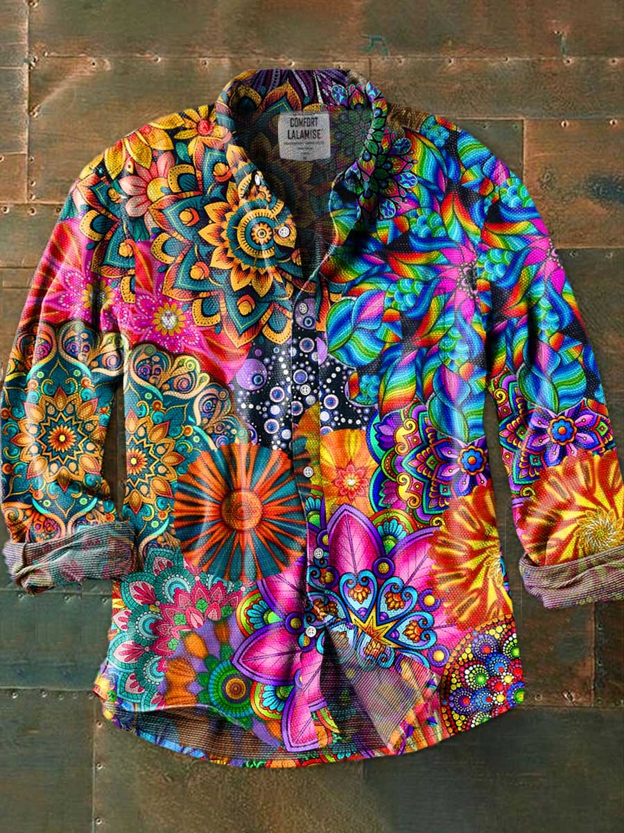 Multi Flower Art Print 100% Cotton Long Sleeve Shirt