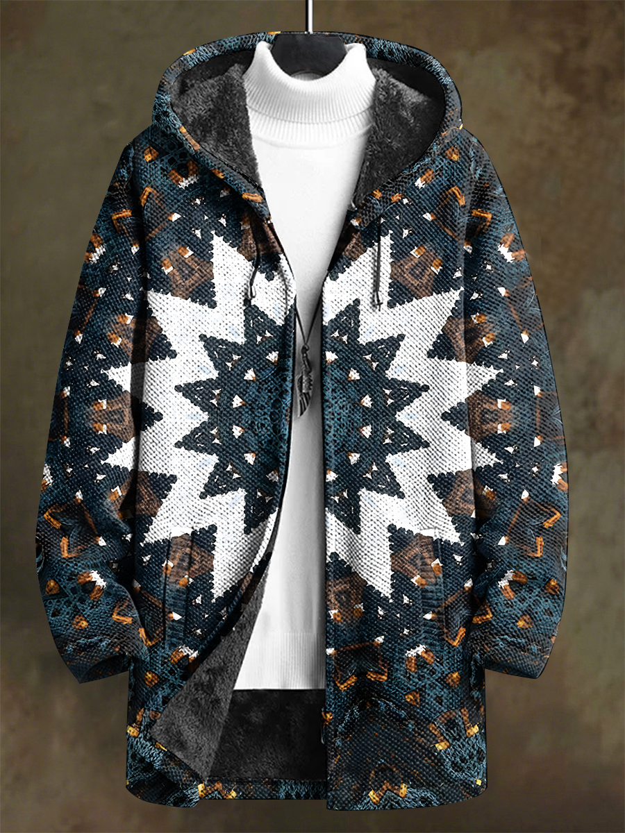 Retro Ethnic Pattern Art Print Unisex Plush Thick Long-Sleeved Sweater Cardigan Coat