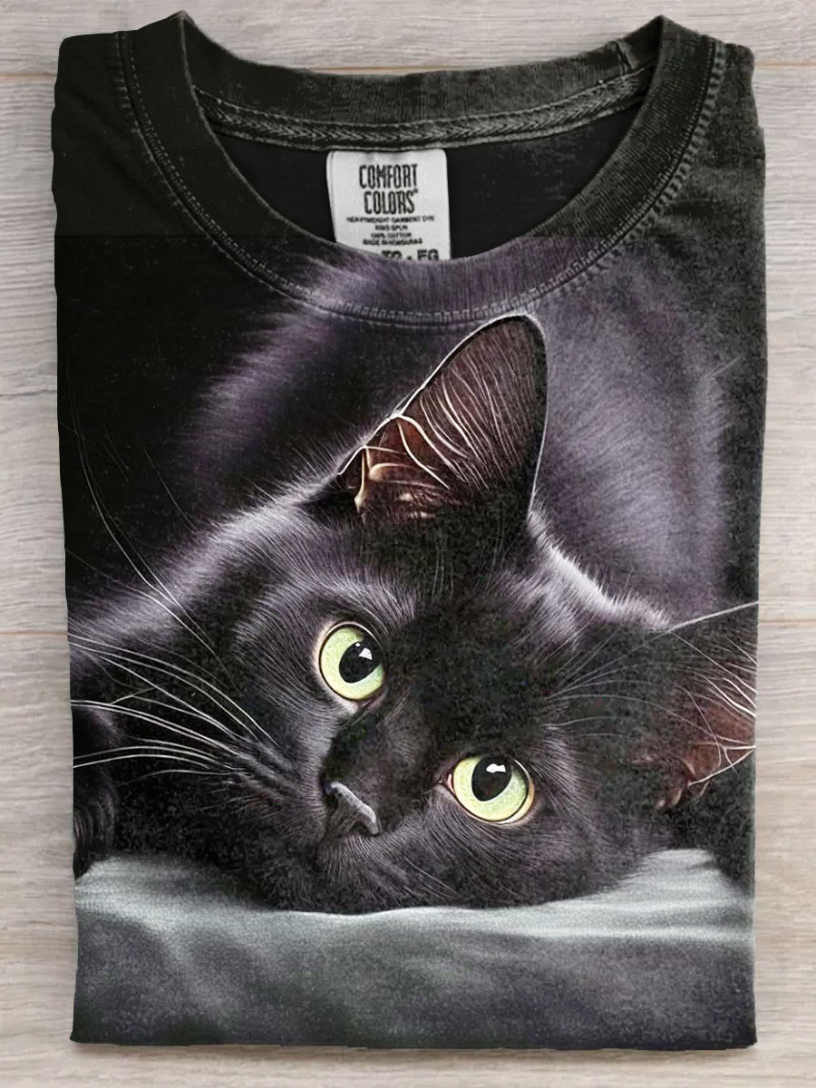 Black Cat Art Print Casaul Short Sleeve T-shirt