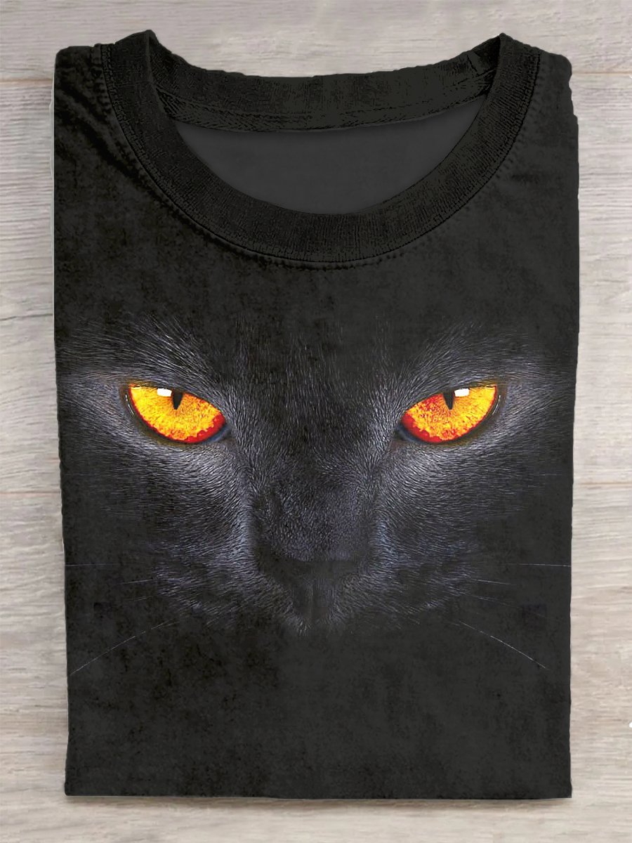 Unisex Cat Printed Vintage Fashion Loose Short Sleeve T-Shirt