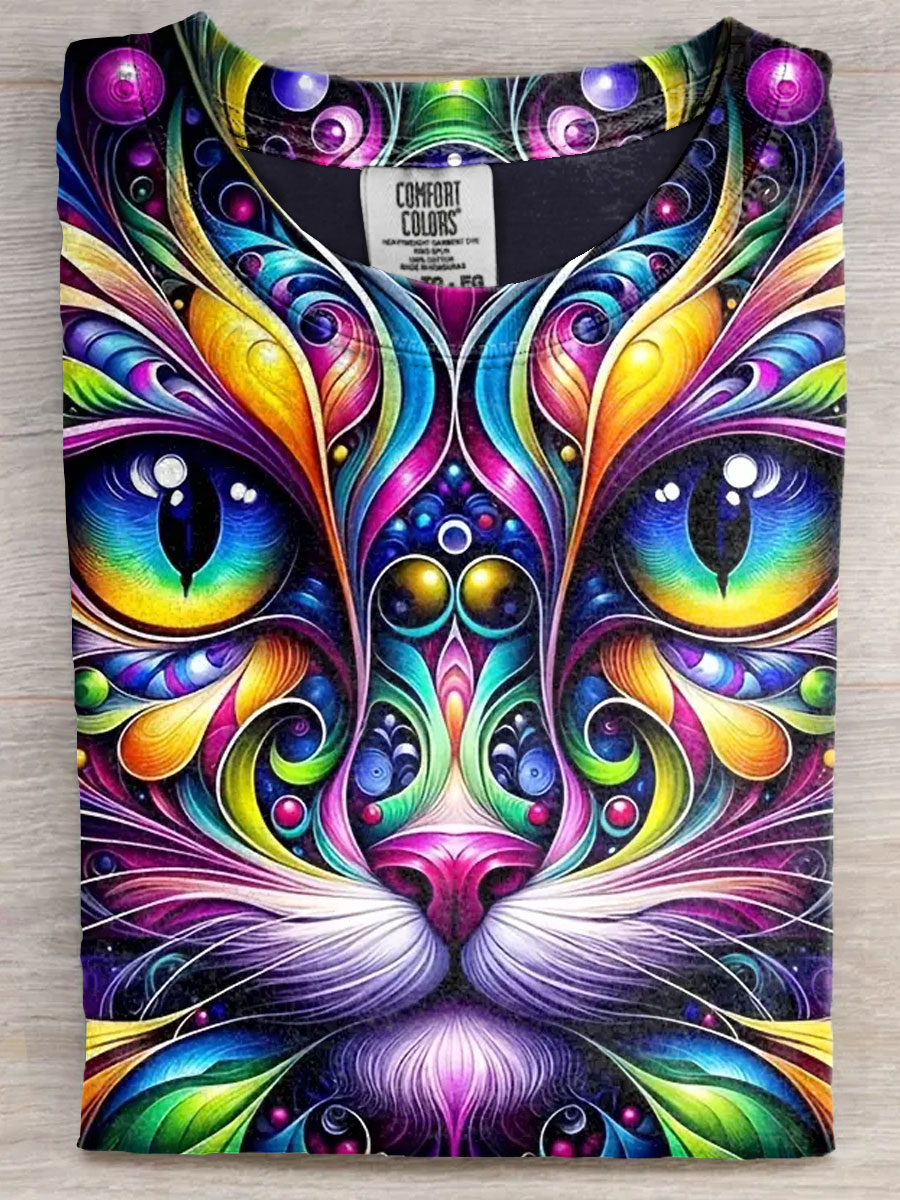 Abstrct Cat Art Print Casaul Short Sleeve T-shirt