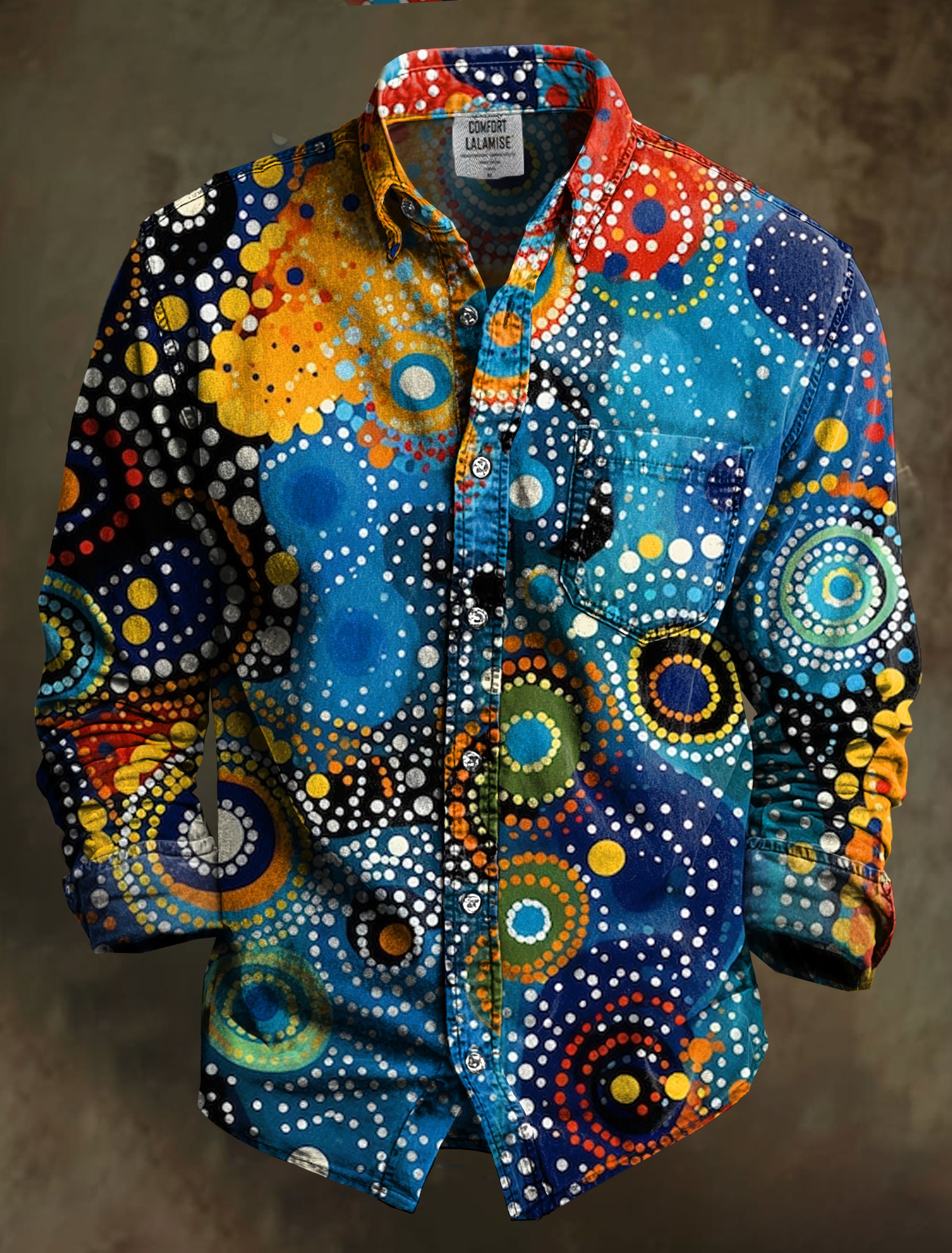 Aboriginal Inspired Colourful Ethereal Abstract Dot Art Print 100% Cotton Long Sleeve Shirt