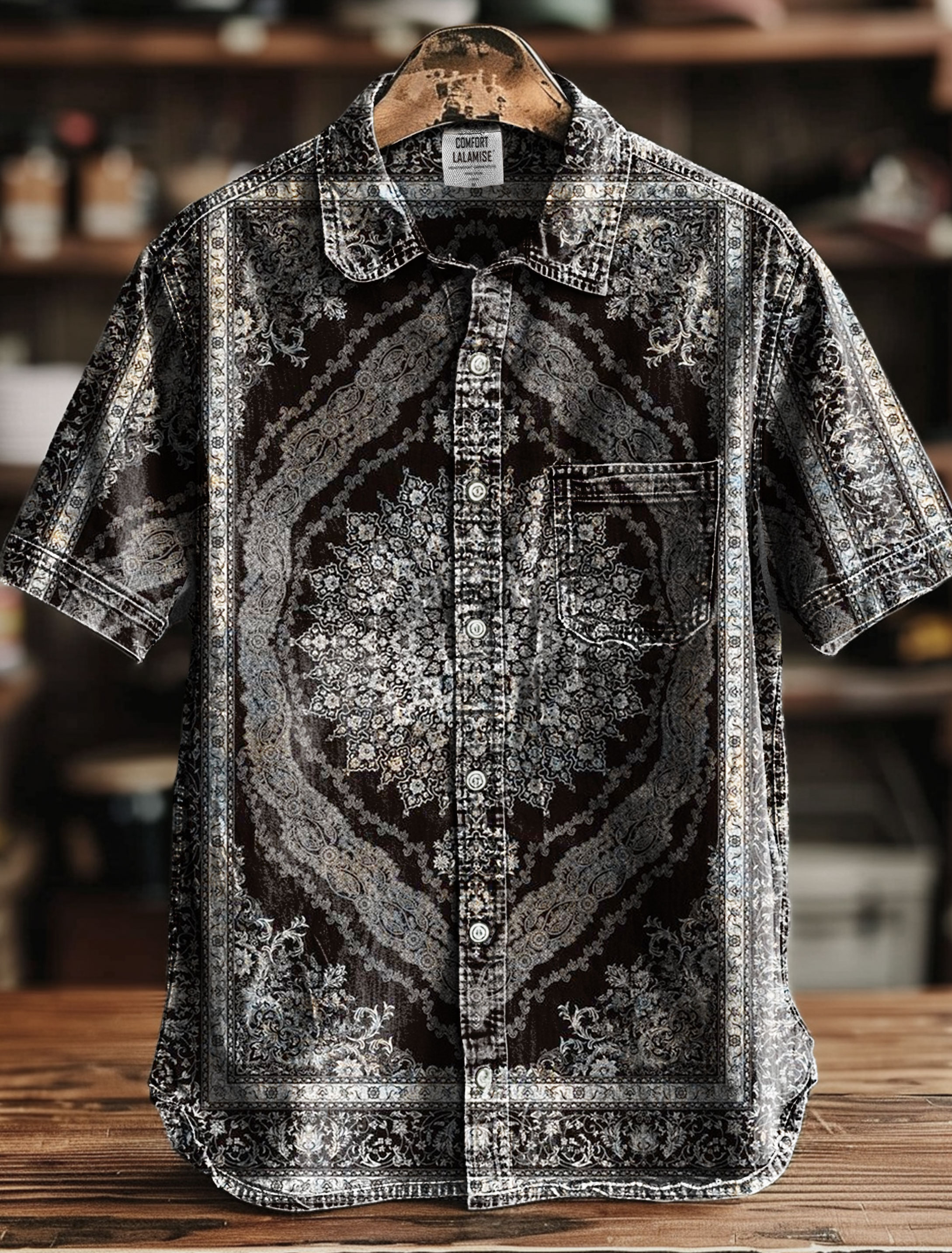 Vintage Art Print Casual 100% Cotton Shirt