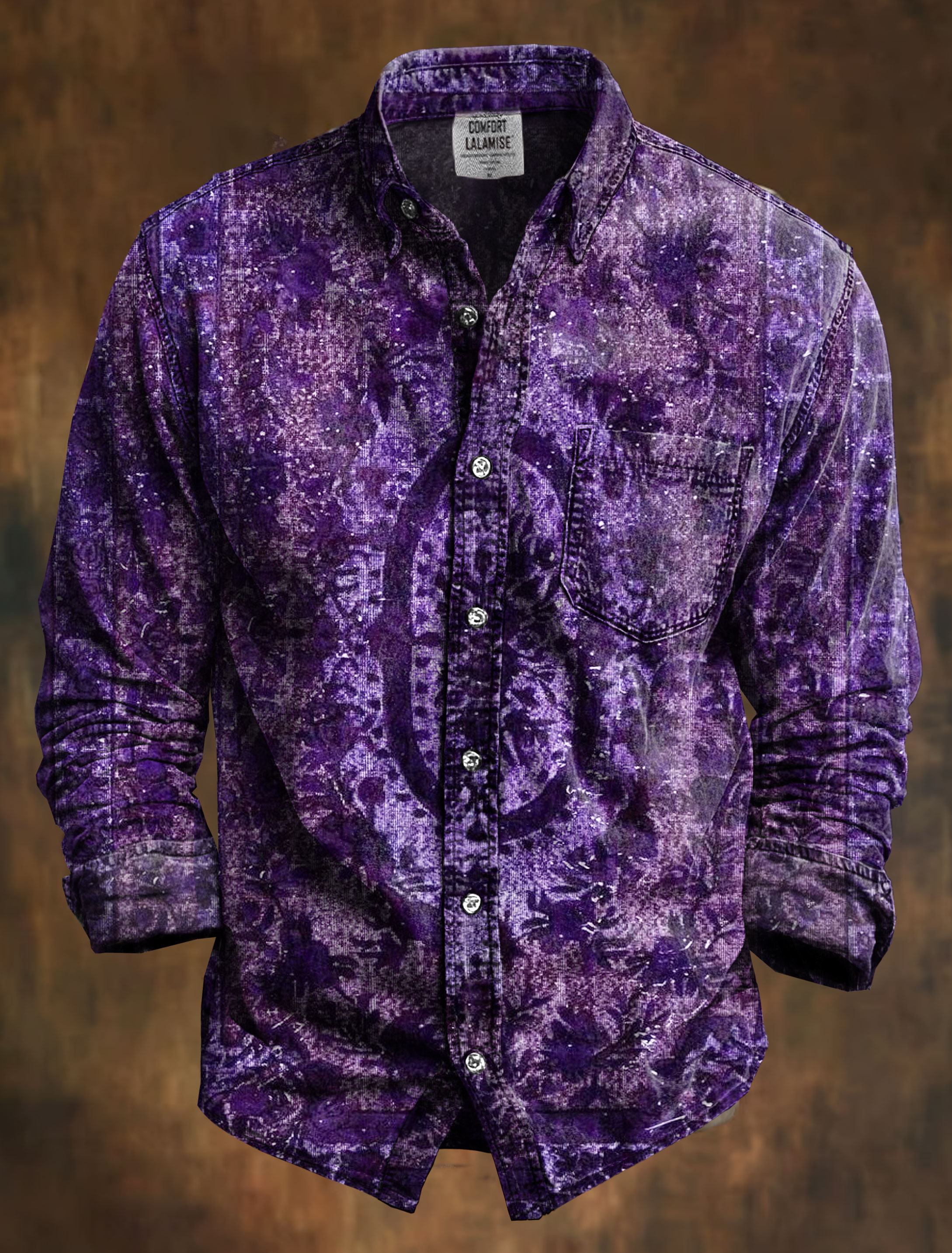 Vintage Purple Fancy Art Print 100% Cotton Long Sleeve Shirt