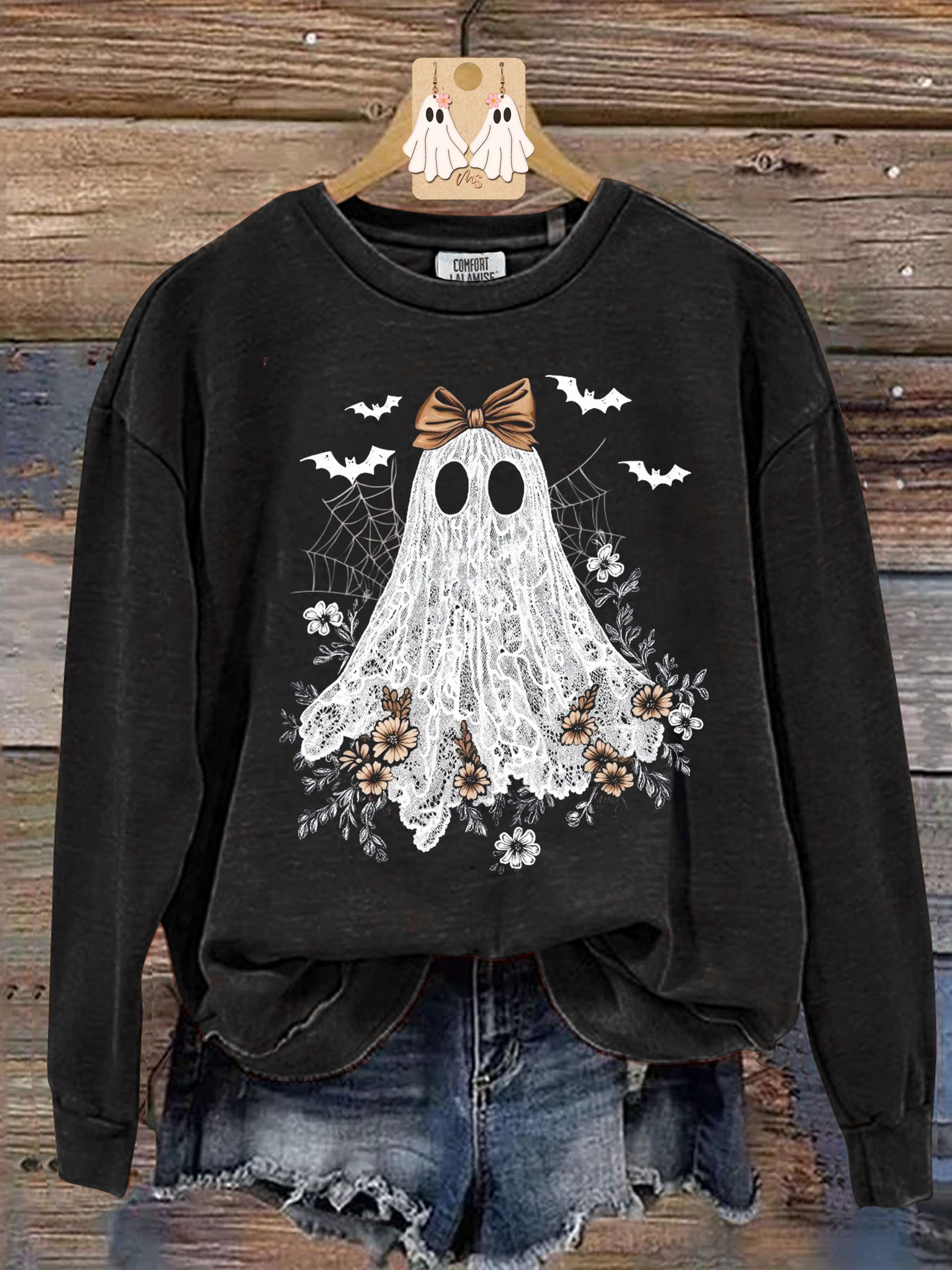 Cute Lace Ghost Print Casual Sweatshirt