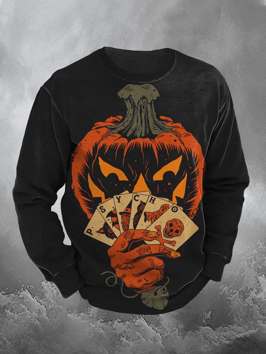 Pumpkin Head Poker Demon Halloween Art Print Casual Sweatshirt