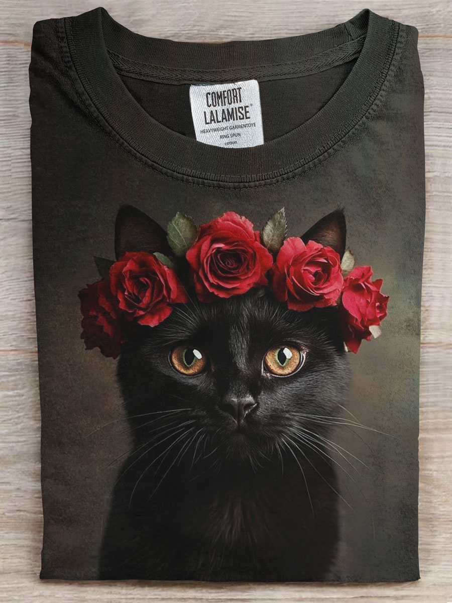 Black Cat Prints Casual T-shirt