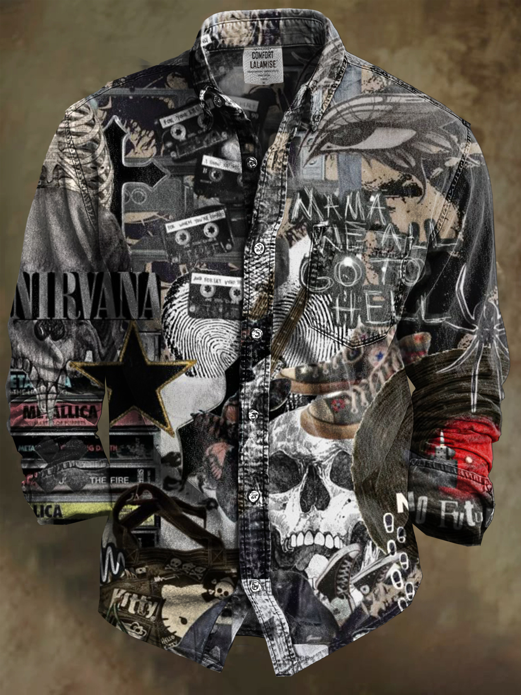 Vintage Abstrct Art Print 100% Cotton Long Sleeve Shirt