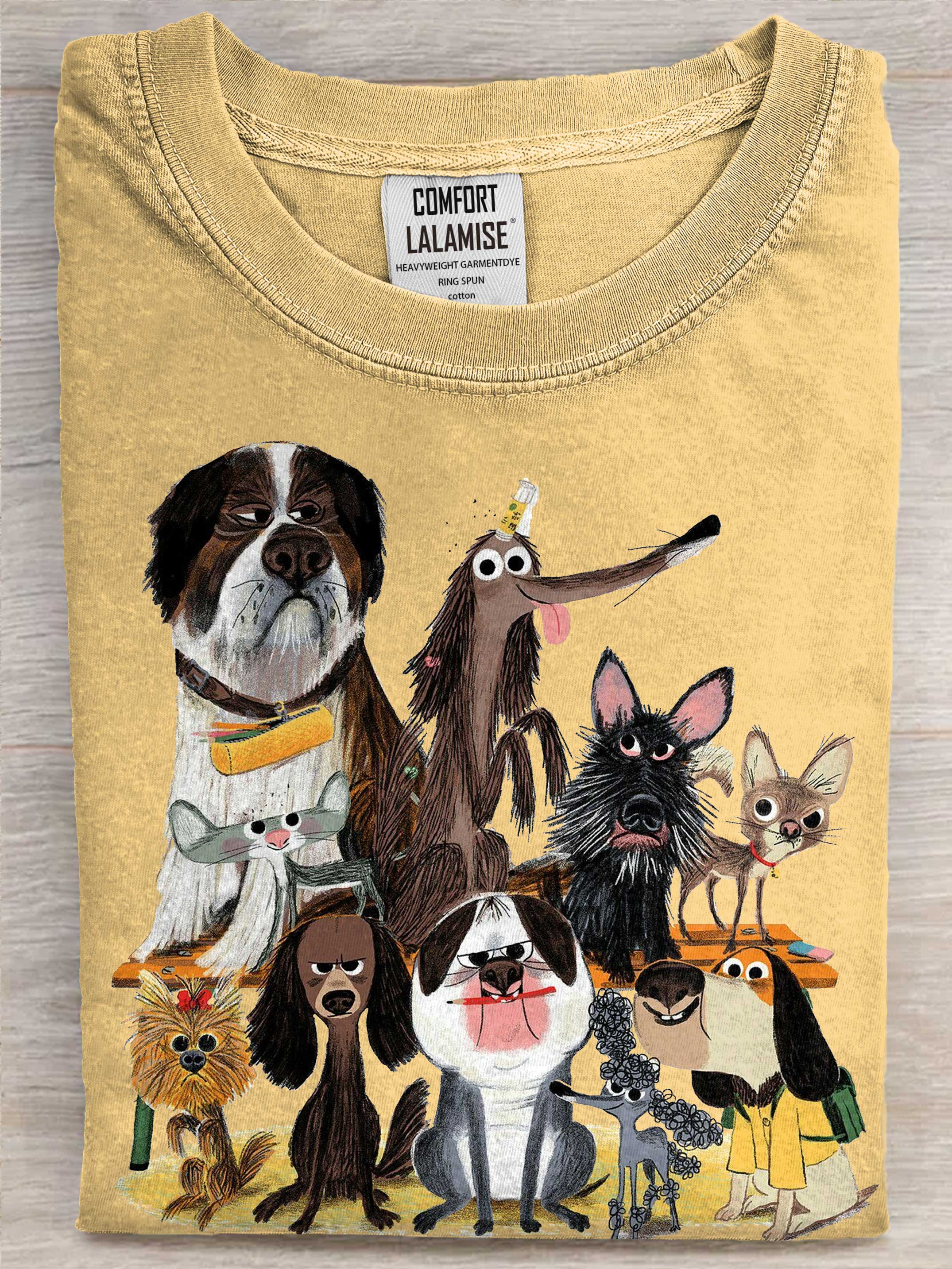 Cute Dogs Art Print Casual Cotton Short Sleeve T-shirt
