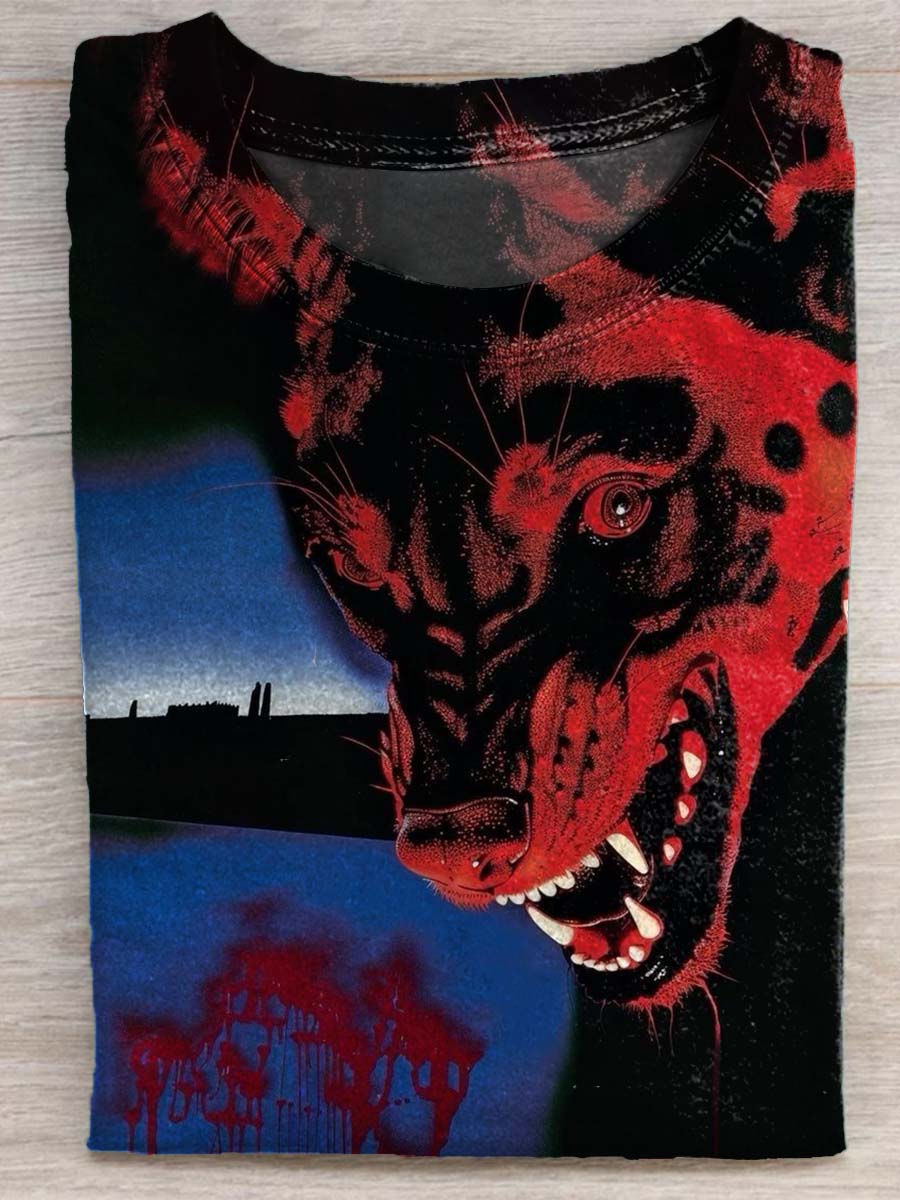 Hell Hound Dog Art Print Cotton Casual Short Sleeve T-shir