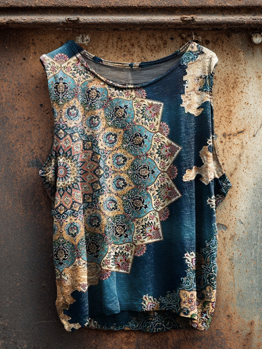 Vintage Mandala Print 100% Cotton Casual Tank Top