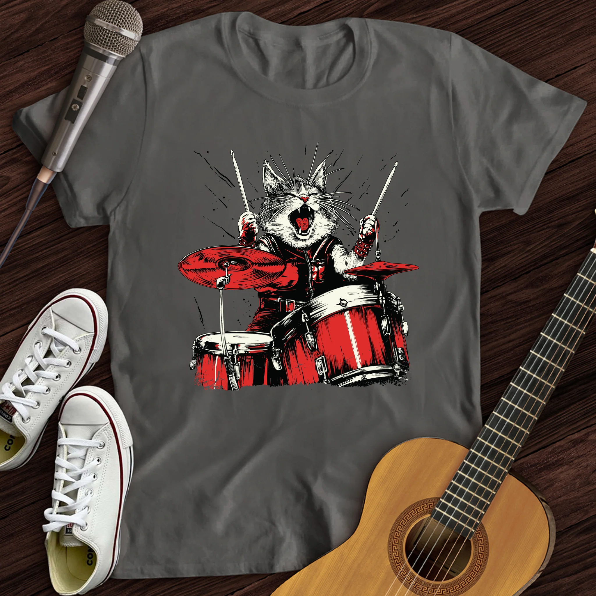 Cat Playing Drums T-Shirt