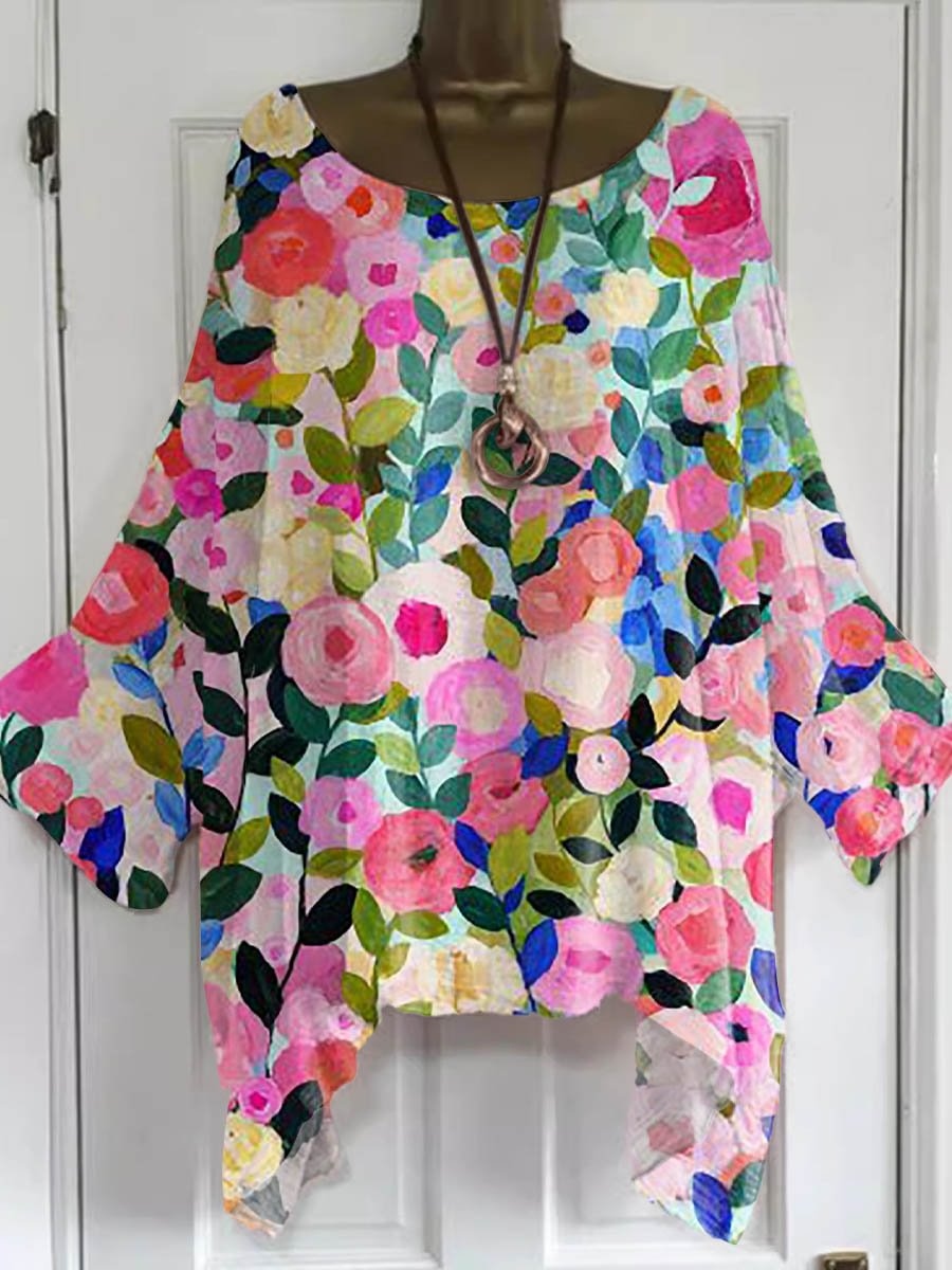 Women's Lovely Floral Art Print Casual Top