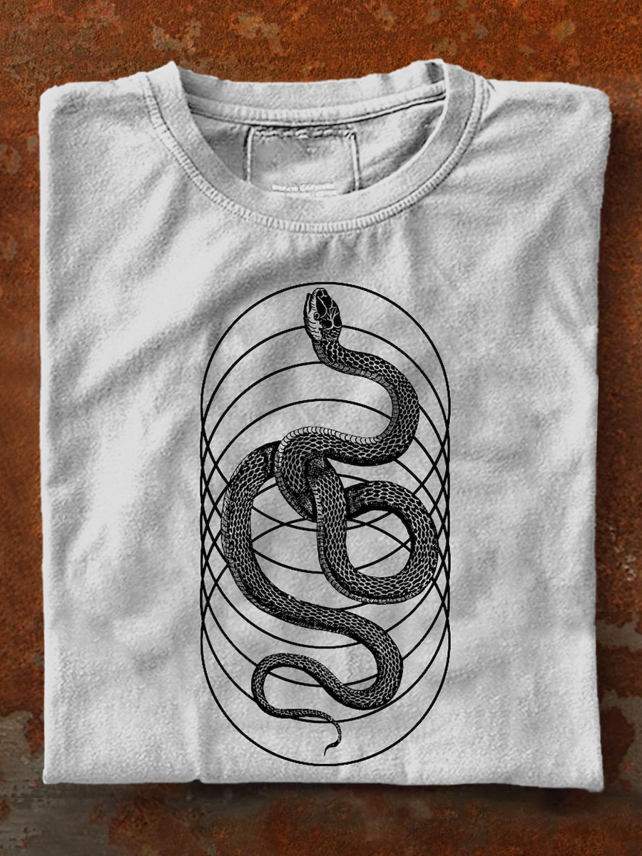 Sacred Geometry Mystic Snake Art Print Casaul Short Sleeve T-shirt