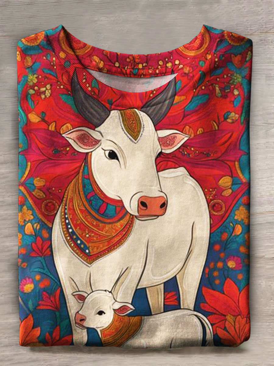 Cute Cow Art Printed Casual T-shirt