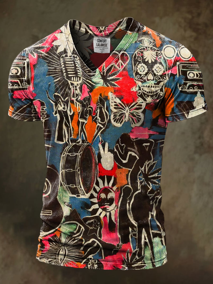 Lifestyle Art Print Casaul Short Sleeve V-neck T-shirt