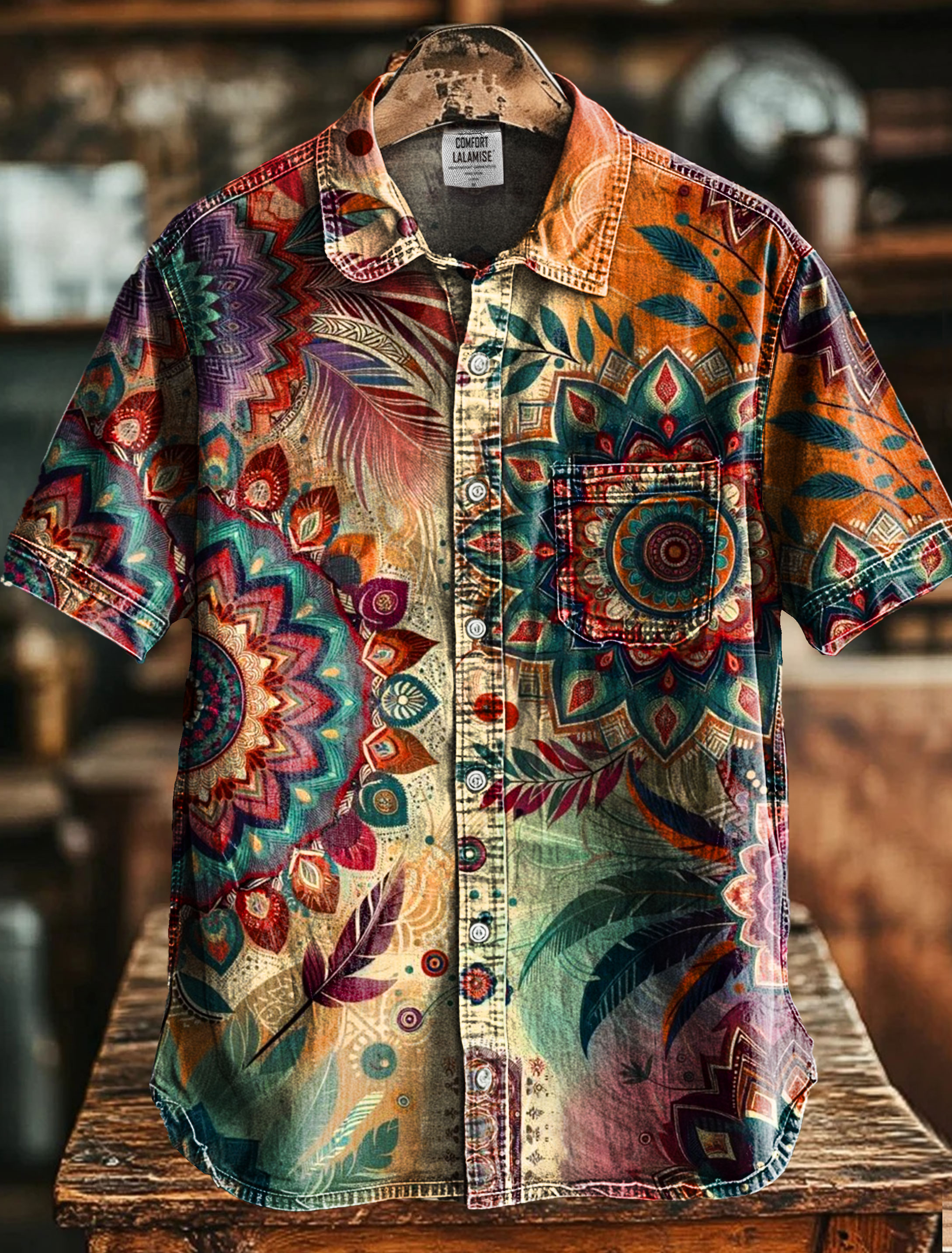 Vintage Art Print Casual 100% Cotton Shirt