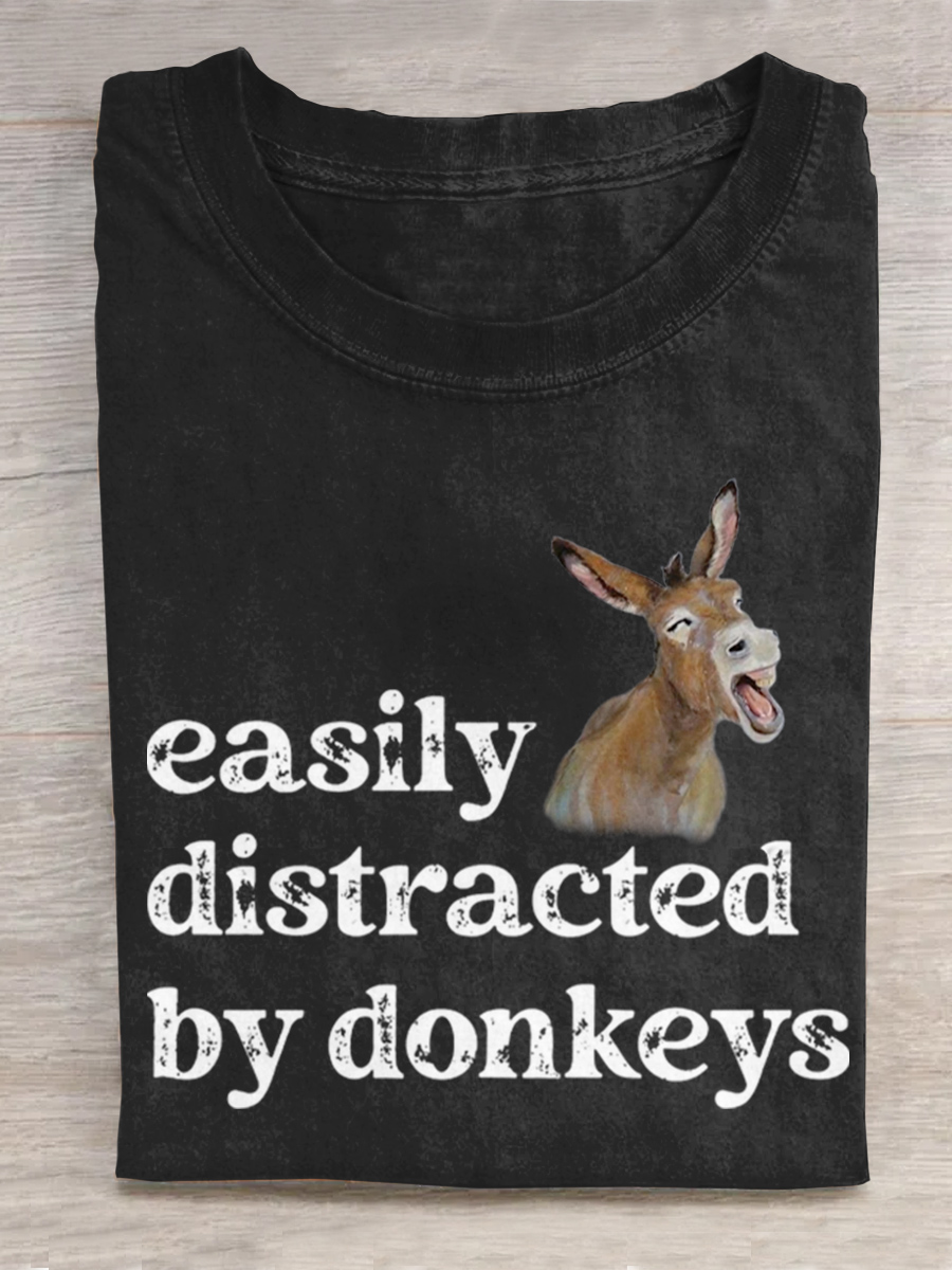 Easily Distracted by Donkeys Crew Neck T-Shirt