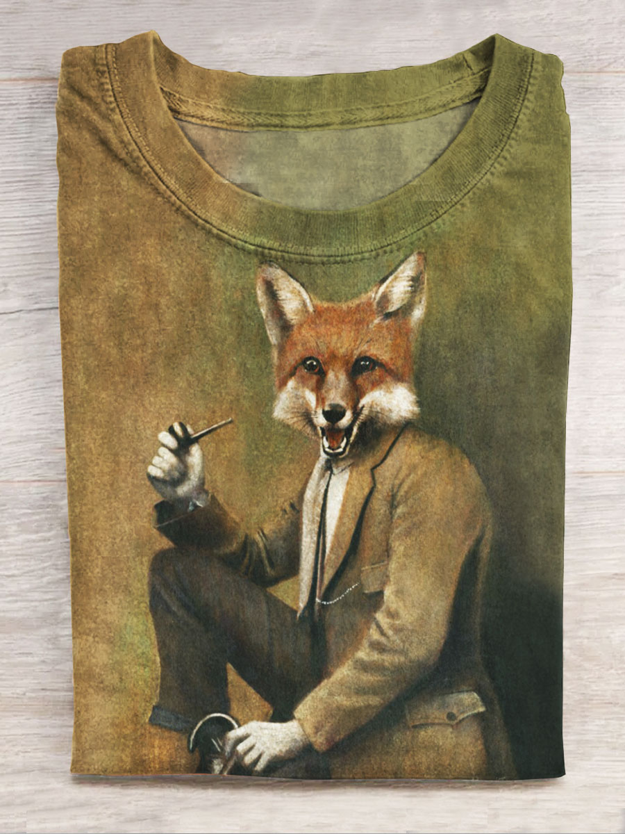 Funny Fox Print Casual Short Sleeve Top