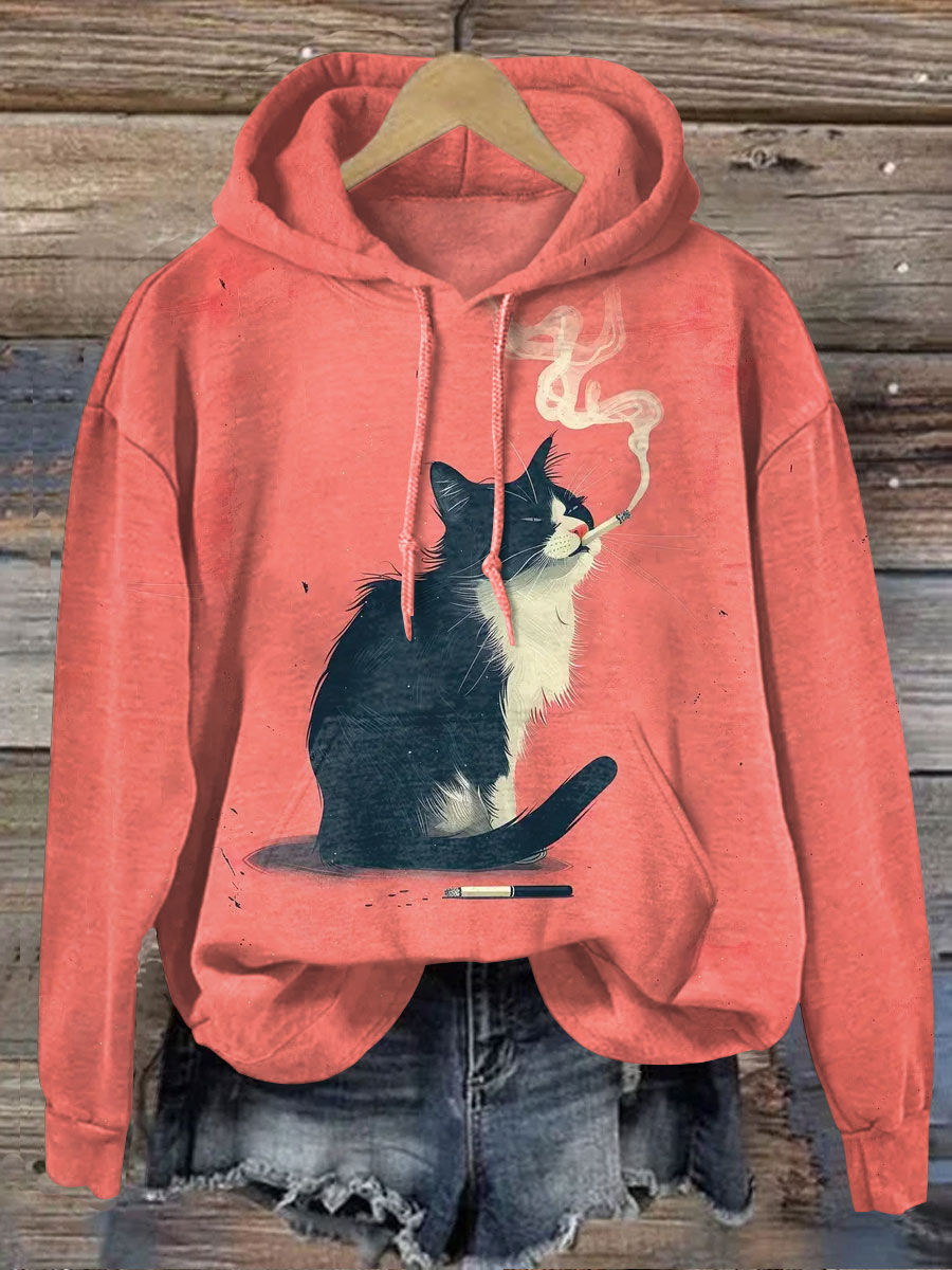 Smoking Cat Art Print Casual  Sweatshirt