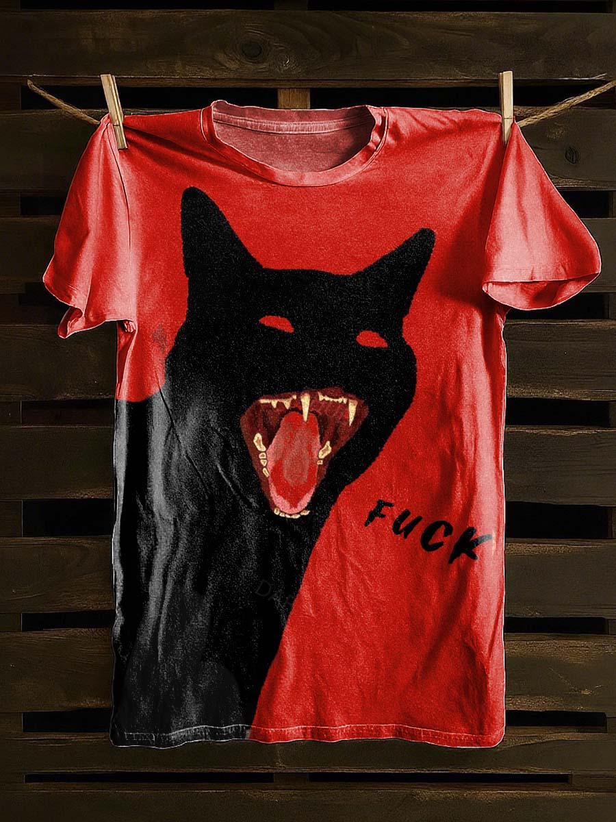 Black Cat FUCK Art Print Casual T-shirt