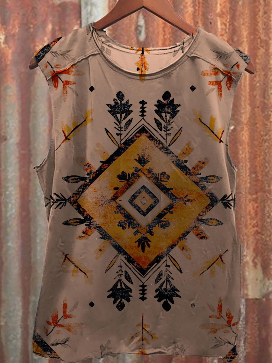 Vintage Print 100% Cotton Casual Tank Top