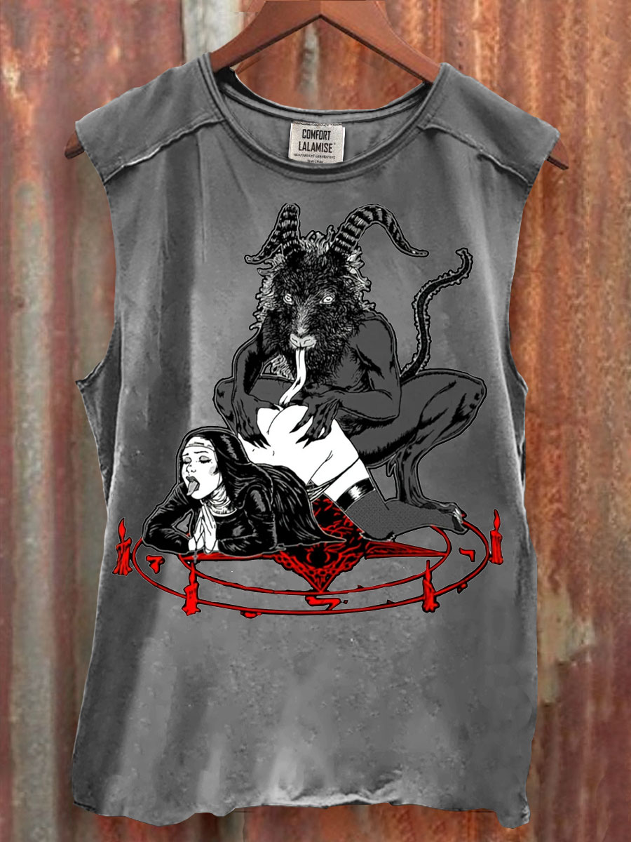 Nun And Satanic Vintage Print 100% Cotton Casual Tank Top