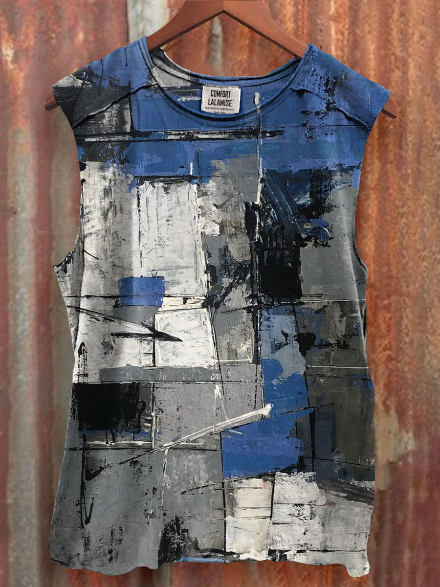 Retro Abstrct Print 100% Cotton Casual Tank Top