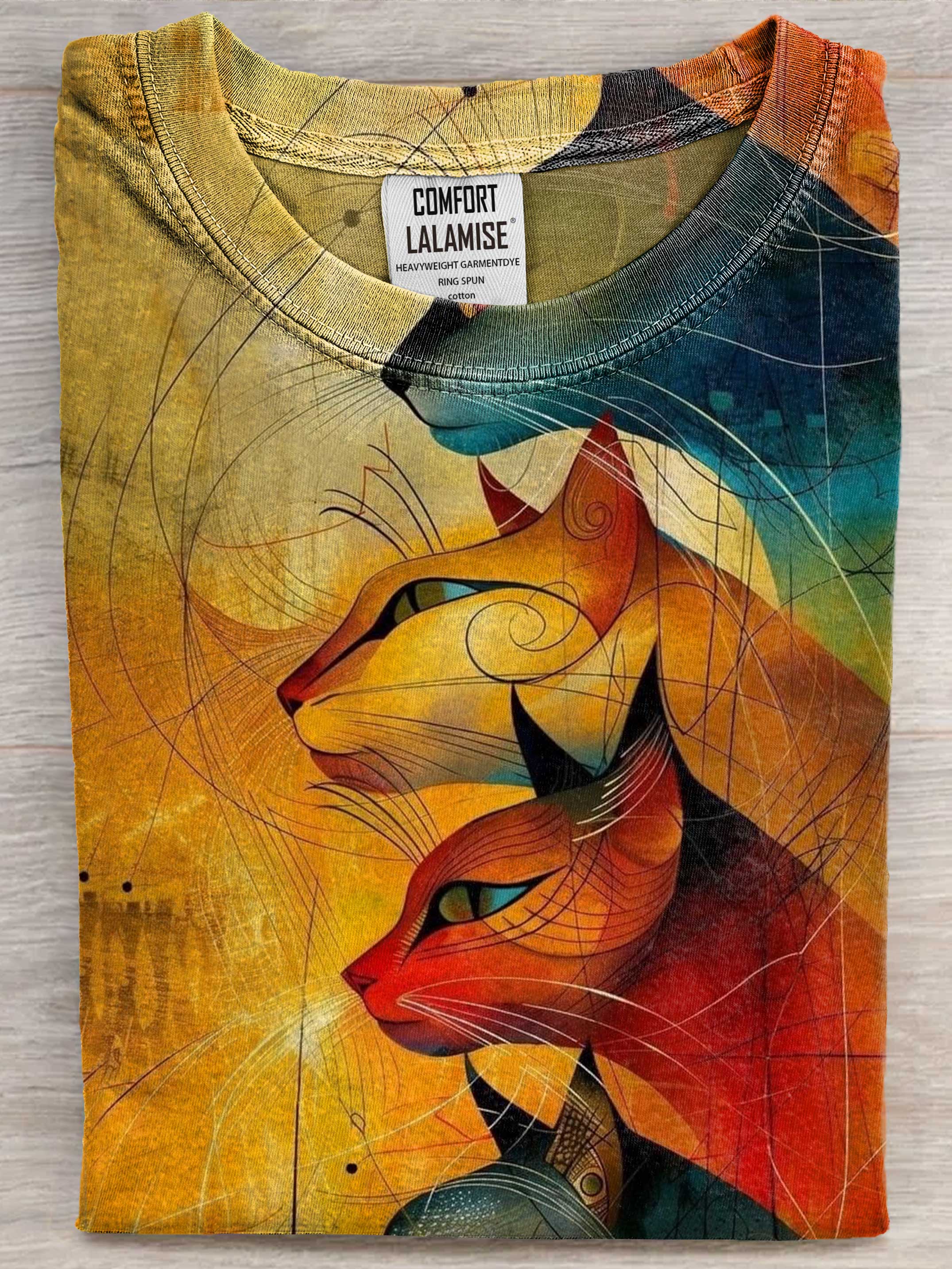 Abstrct Cat Art Print Casaul Short Sleeve T-shirt