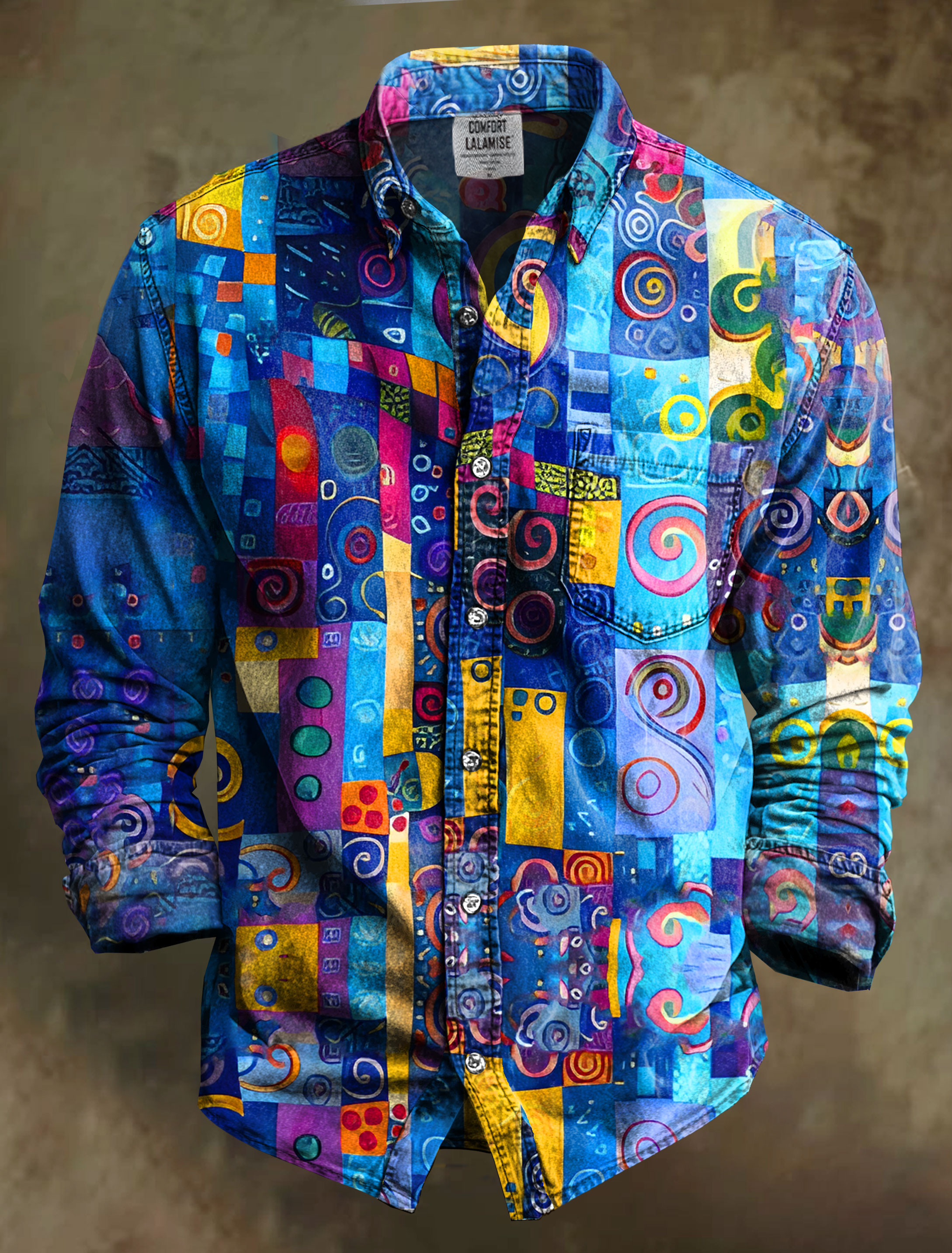 Abstrct Art Print 100% Cotton Long Sleeve Shirt