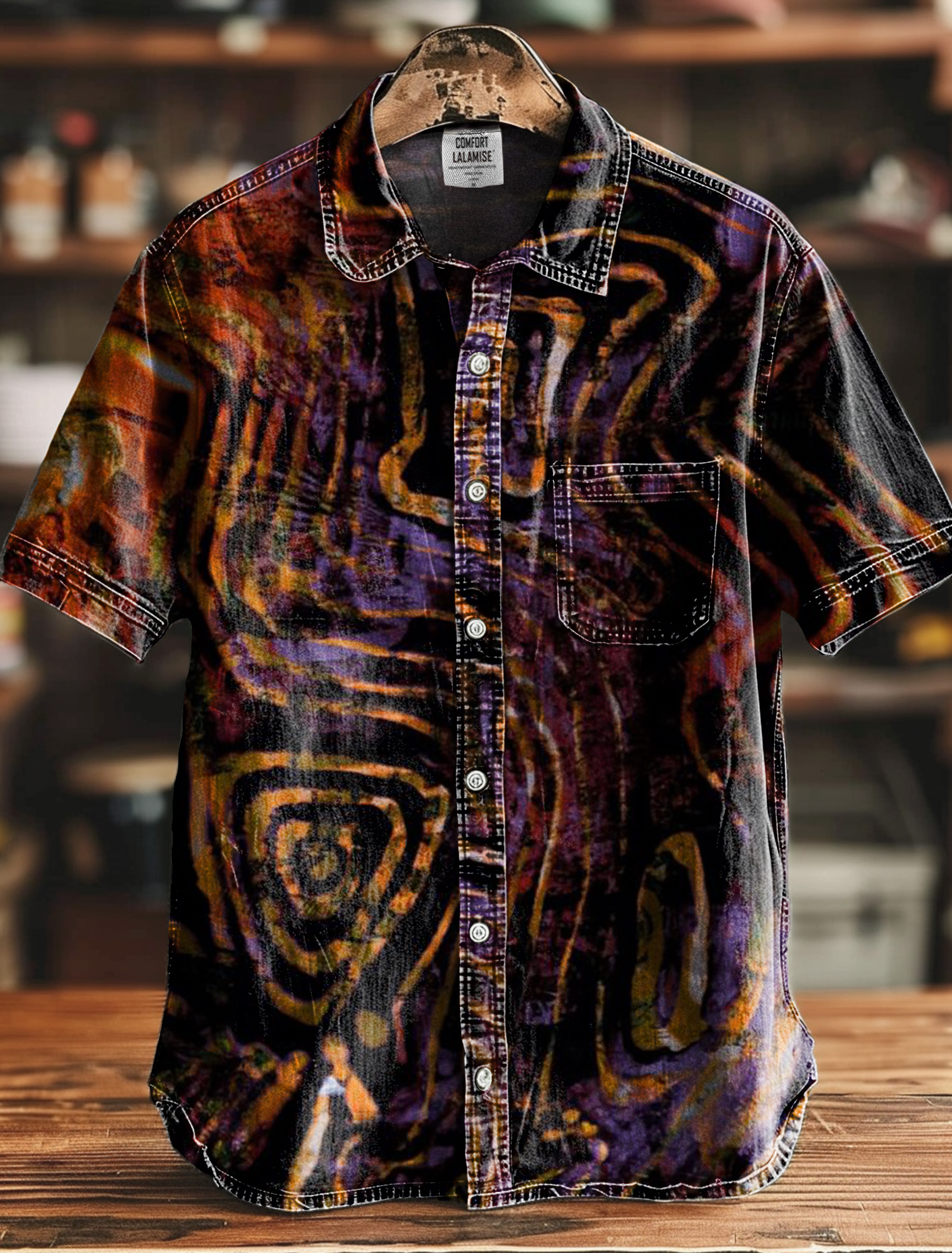 Vintage Multicolor Abstract Art Print Casual100% Cotton Shirt